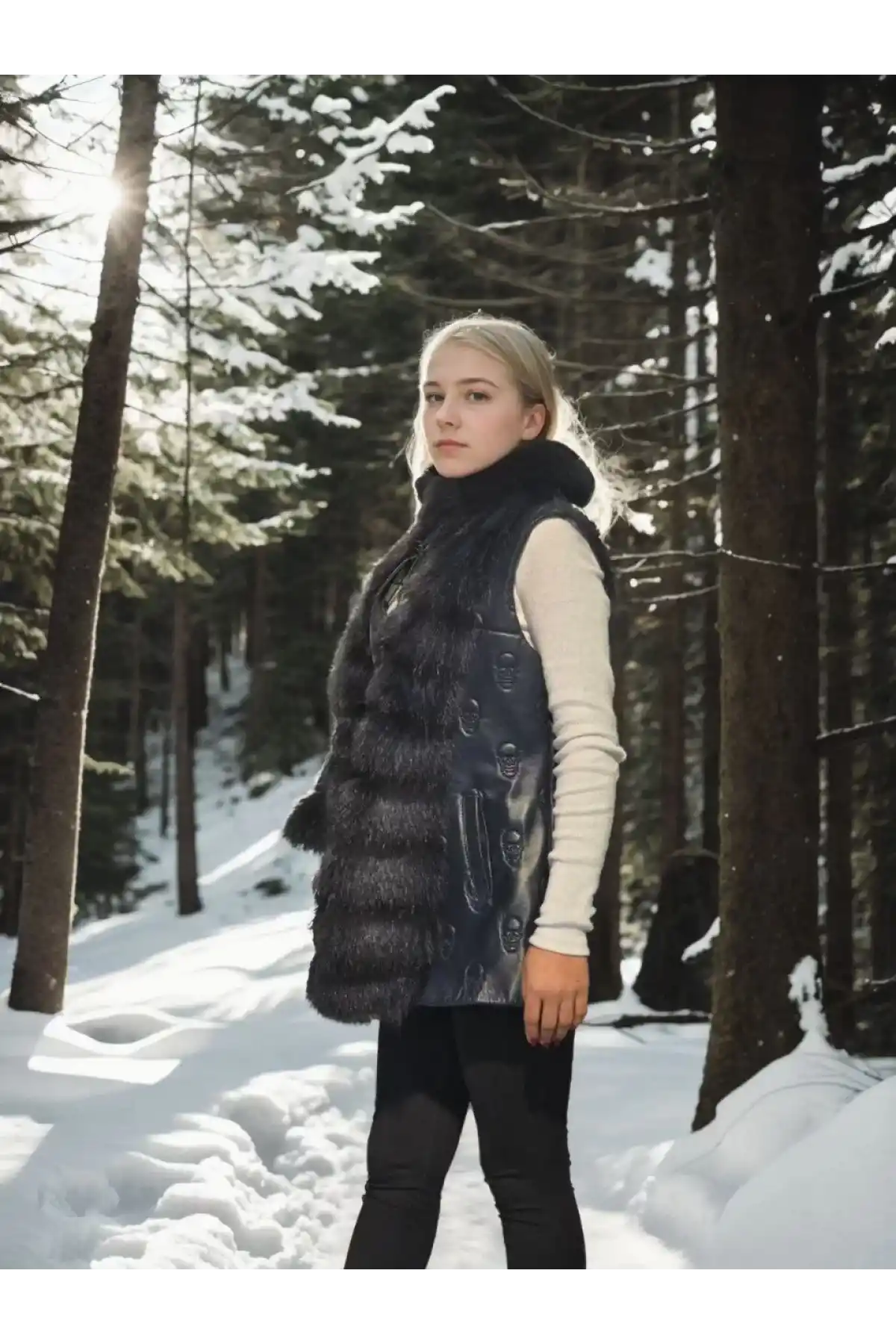 Kadın Kolsuz Fermuarlı Yelek - Lacivert