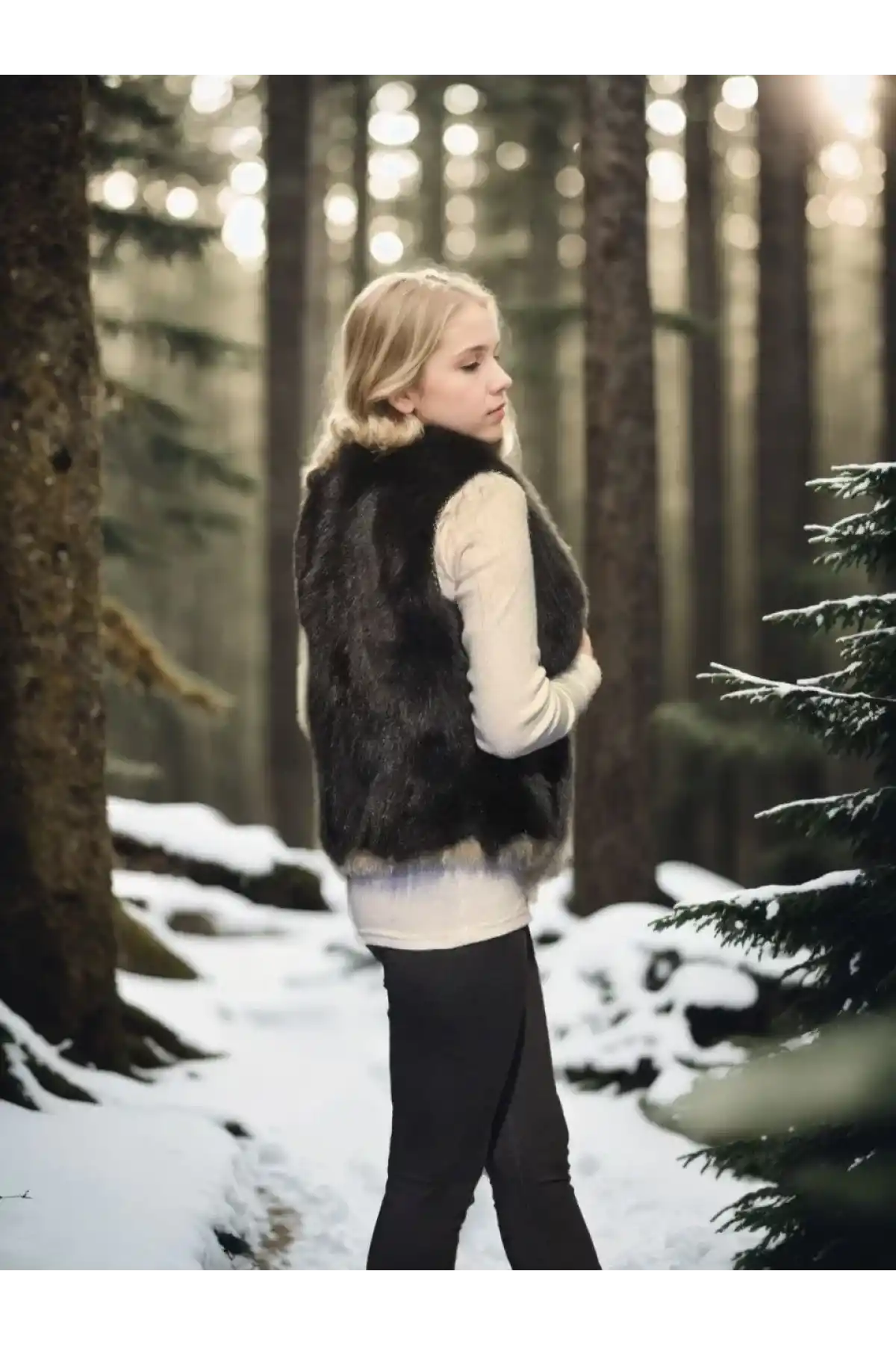 Kadın Kolsuz Fermuarlı Yelek - Siyah