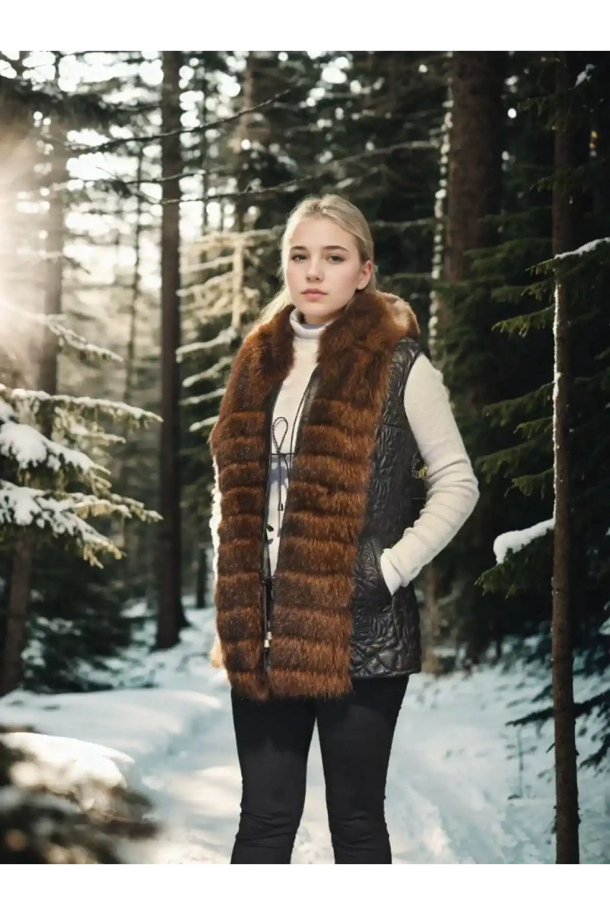 Kadın Kolsuz Fermuarlı Yelek - Siyah