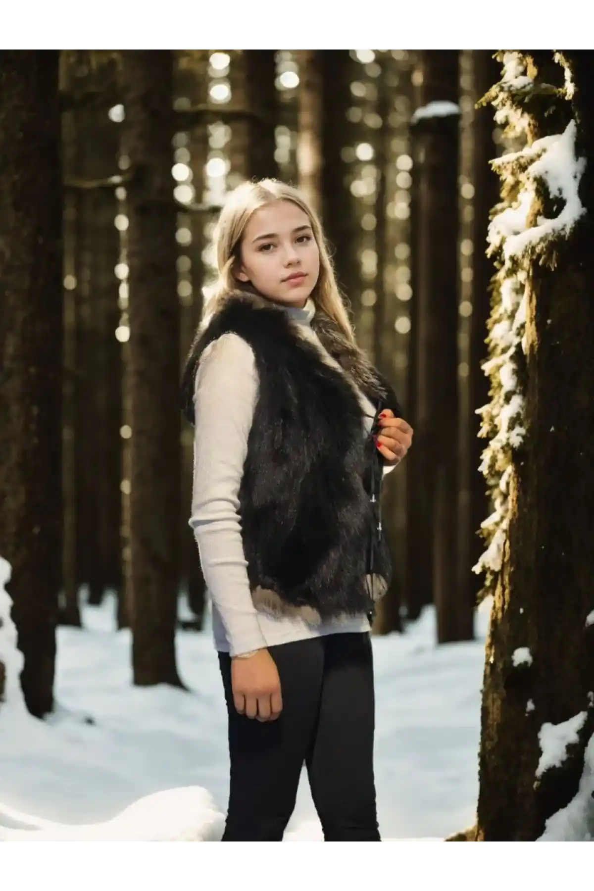 Kadın Kolsuz Fermuarlı Yelek - Siyah