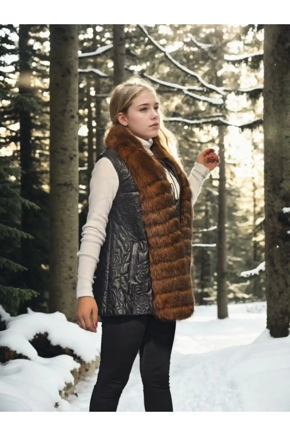 Kadın Kolsuz Fermuarlı Yelek - Siyah