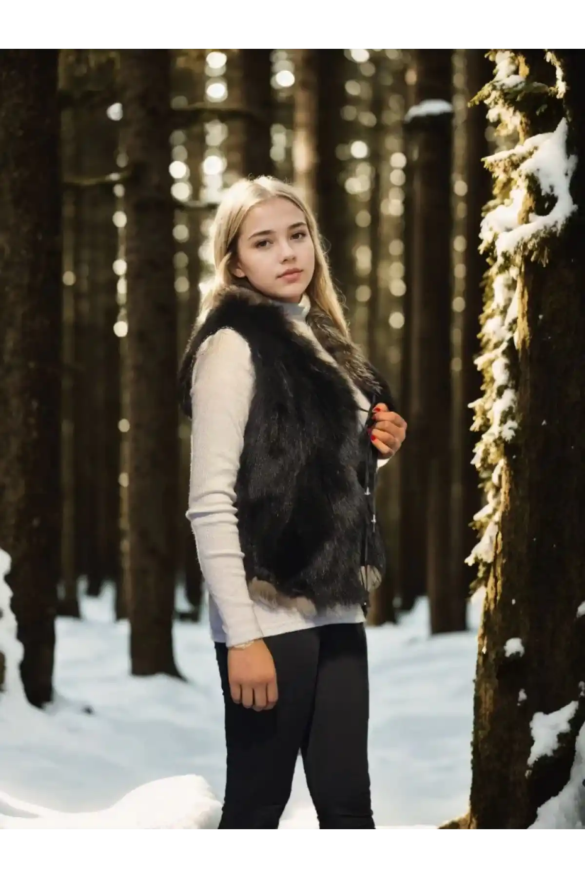 Kadın Kolsuz Fermuarlı Yelek - Siyah