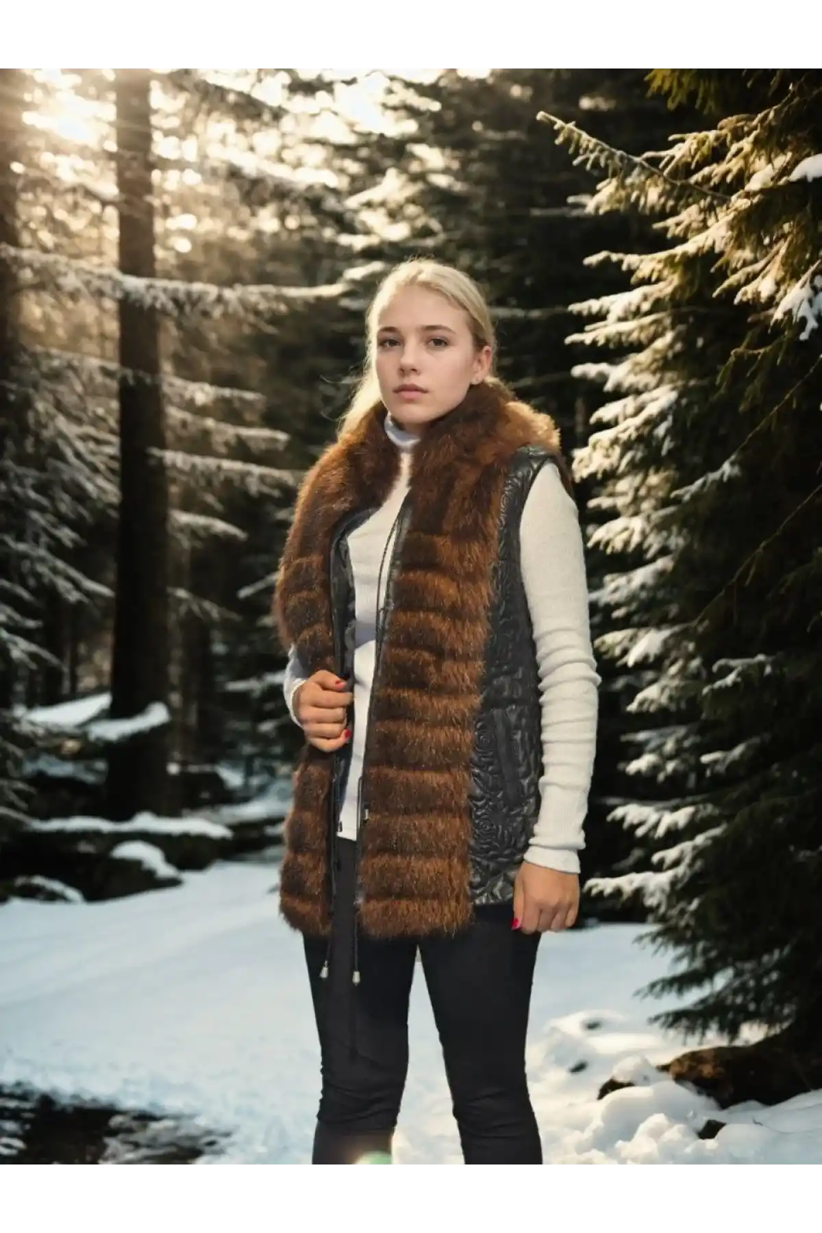 Kadın Kolsuz Fermuarlı Yelek - Siyah