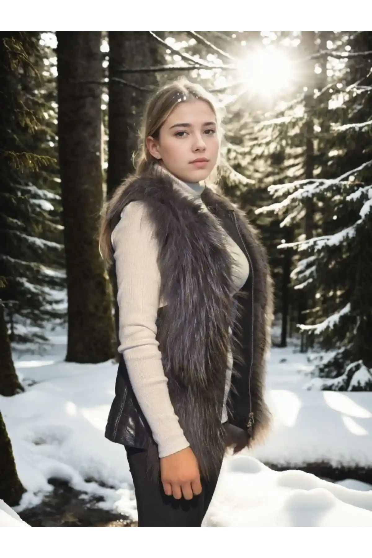 Kadın Kolsuz Fermuarlı Yelek - Siyah