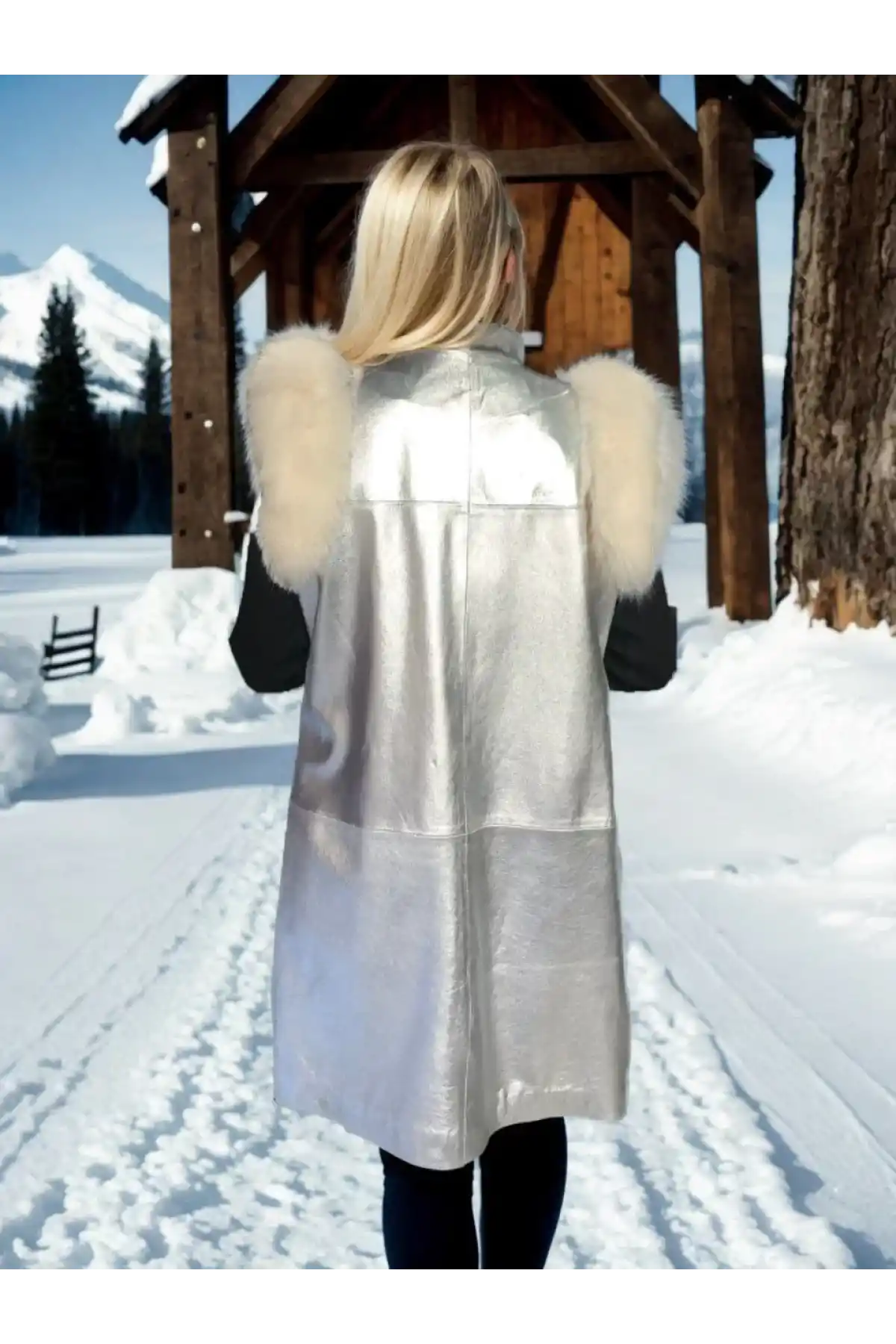 Kadın Kolsuz Hakiki Deri Kürk - Gri