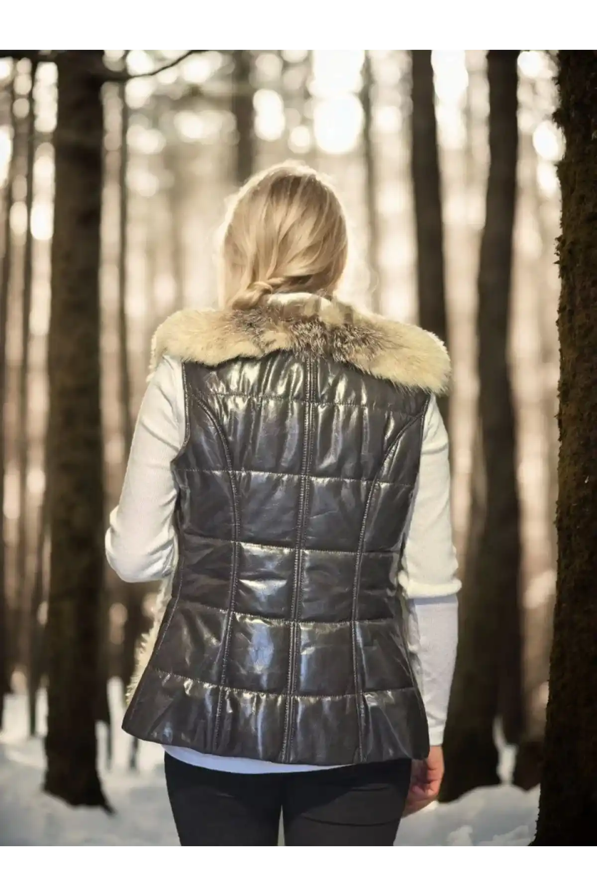 Kadın Kolsuz Hakiki Yelek - Fuşya