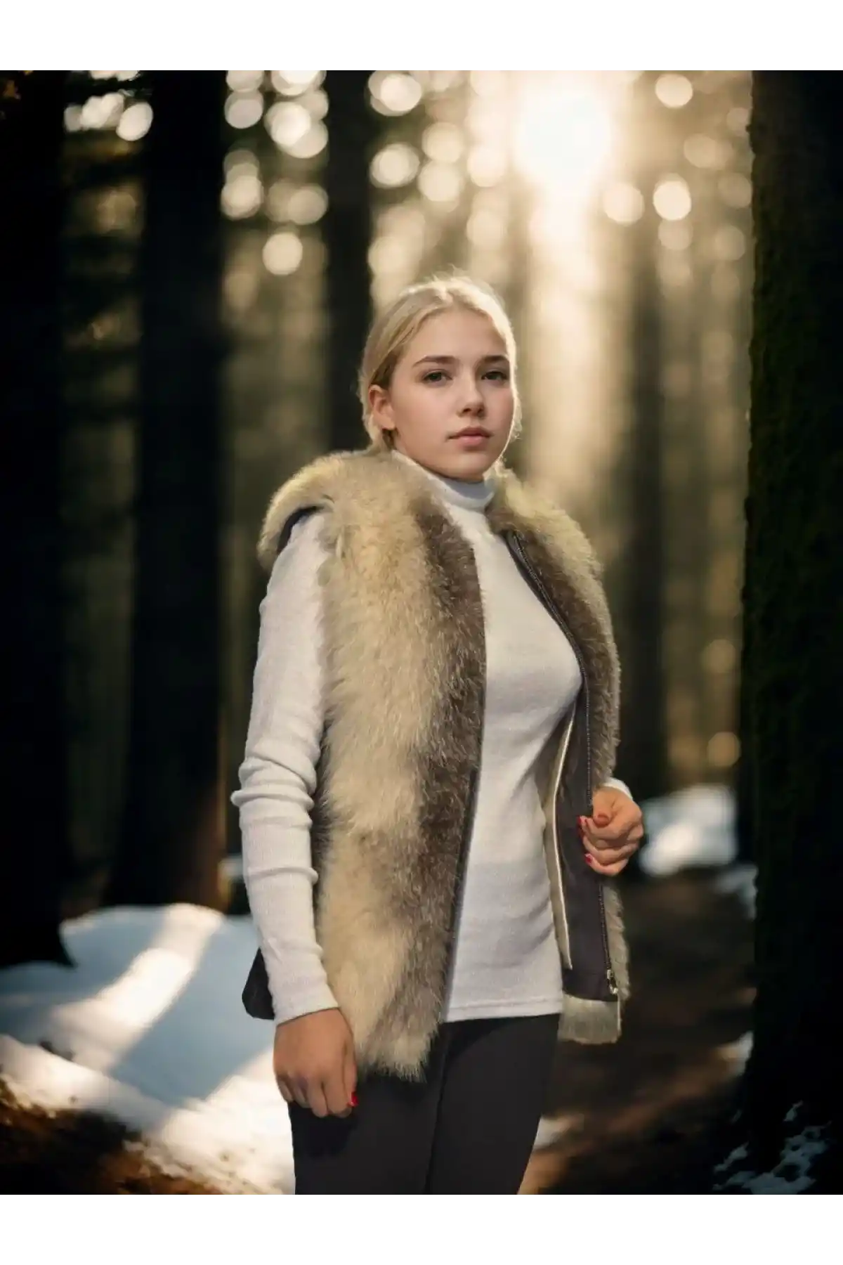 Kadın Kolsuz Hakiki Yelek - Fuşya