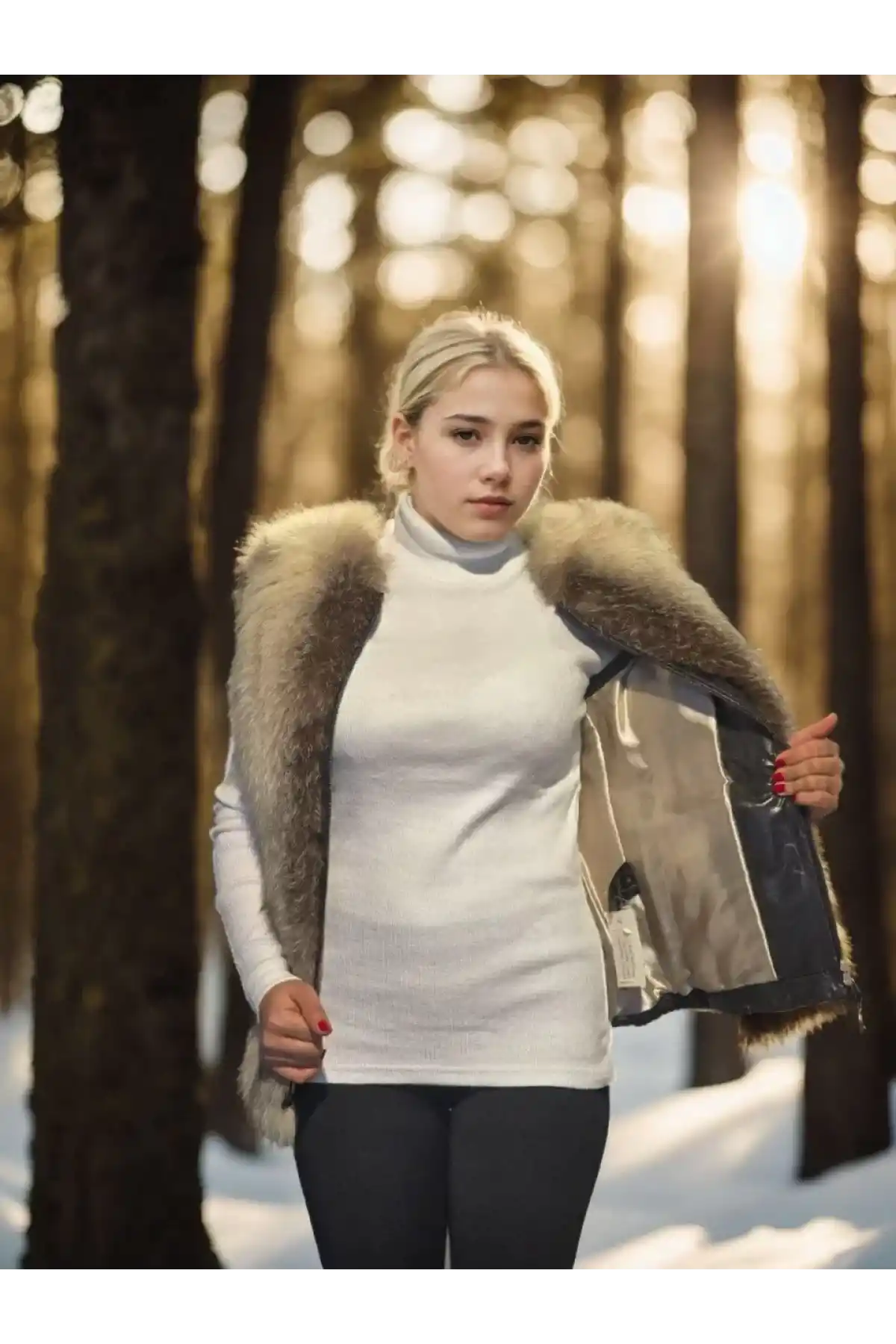 Kadın Kolsuz Hakiki Yelek - Fuşya