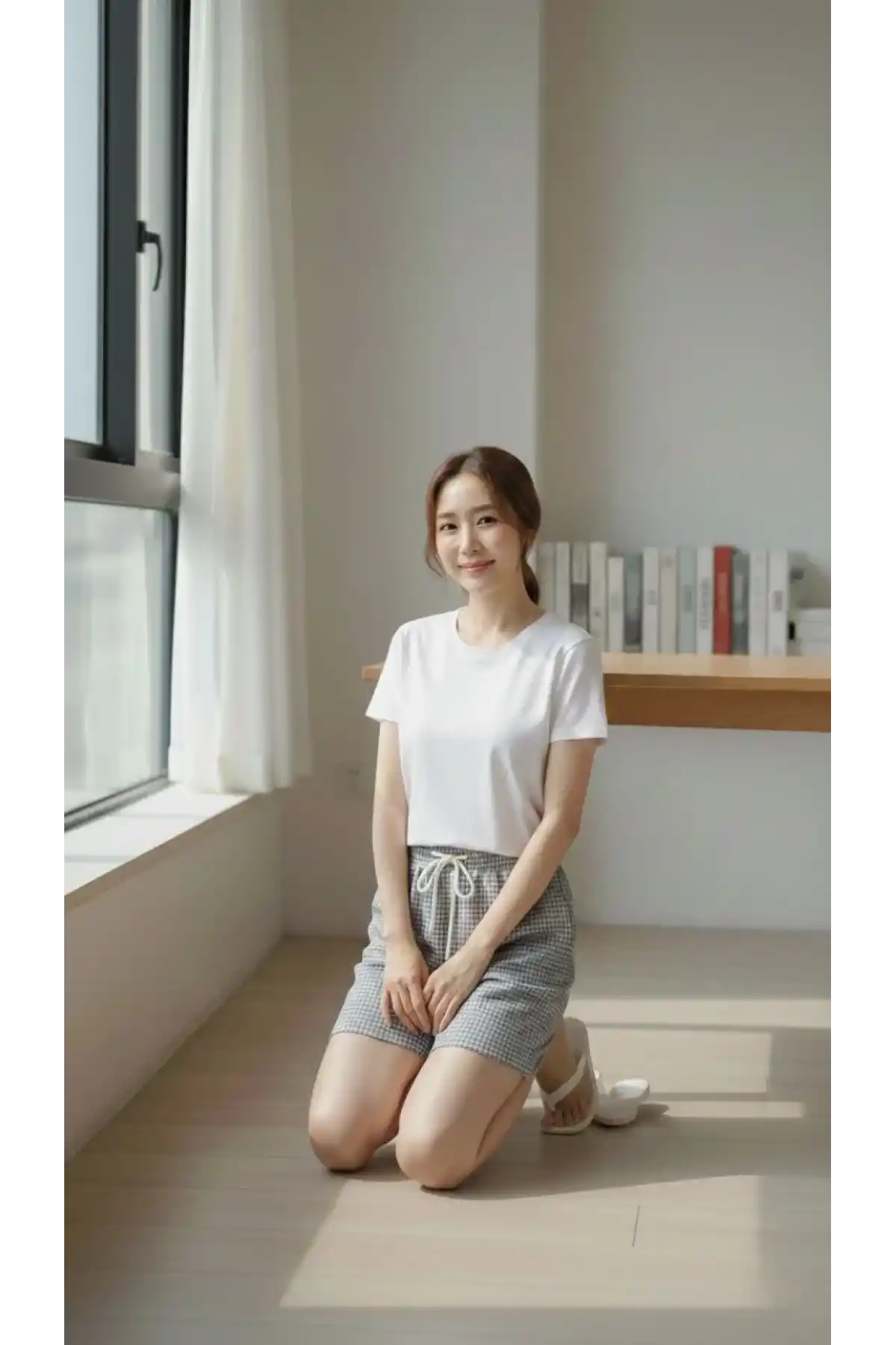 Kadın Pötikareli Şort Beli Lastikli Bağcıklı Cepli Kesim Şort - Füme