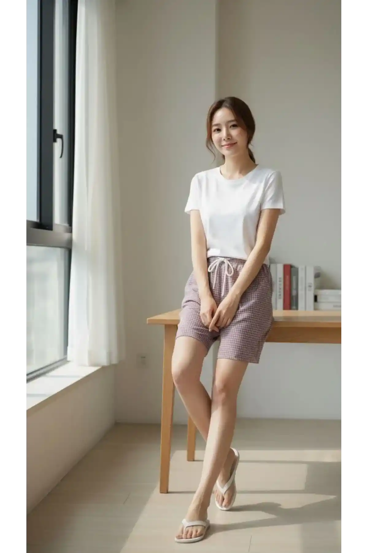 Kadın Pötikareli Şort Beli Lastikli Bağcıklı Cepli Kesim Şort - Gül Kurusu