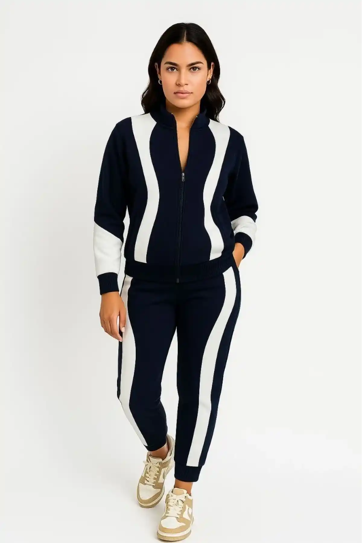 Kadın Premium Parçalı Eşofman Takım - Dik Yaka Fermuarlı Sweatshirt - Siyah