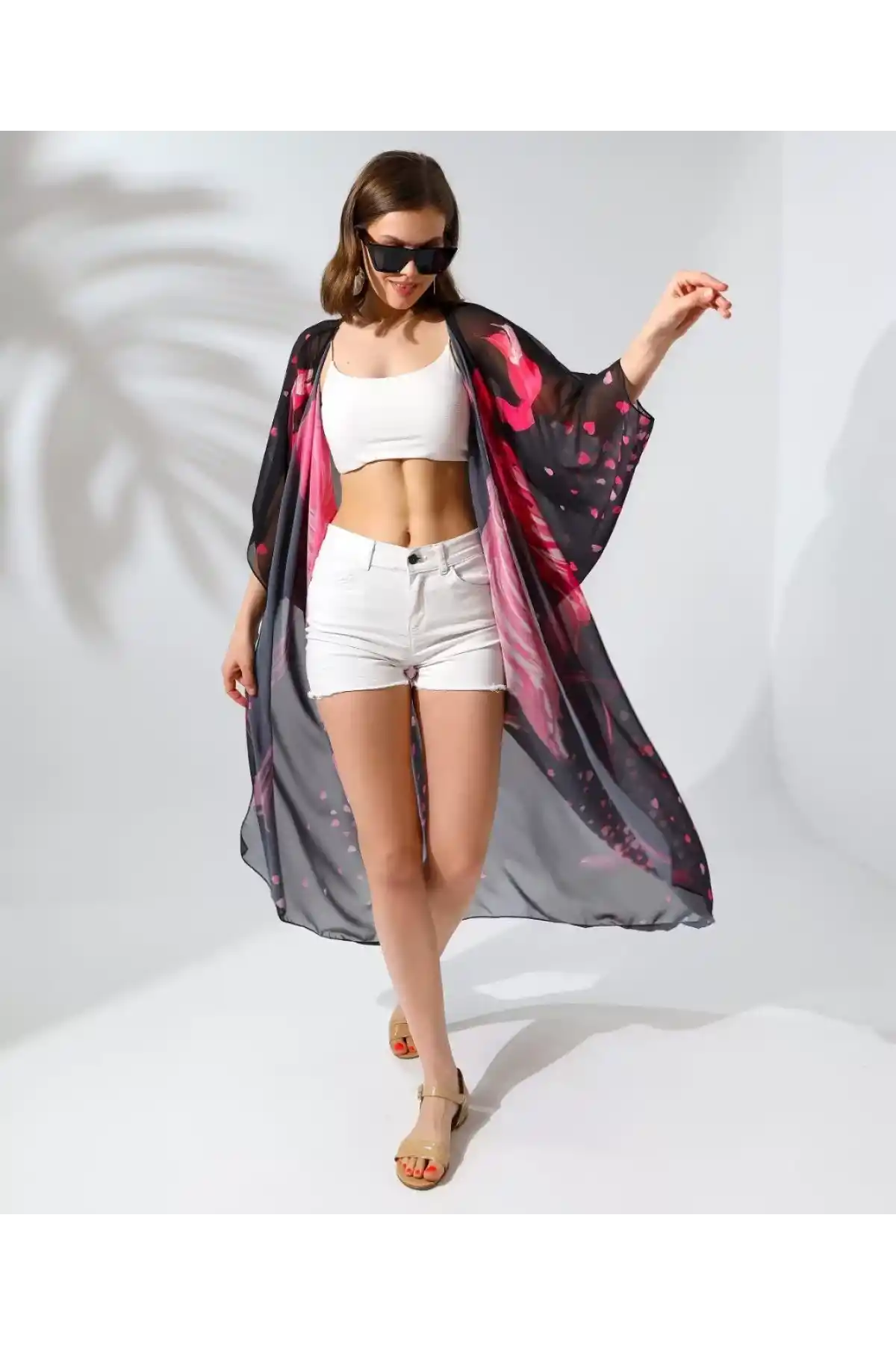 Kadın Rahat Kesim Şifon Kimono - Siyah