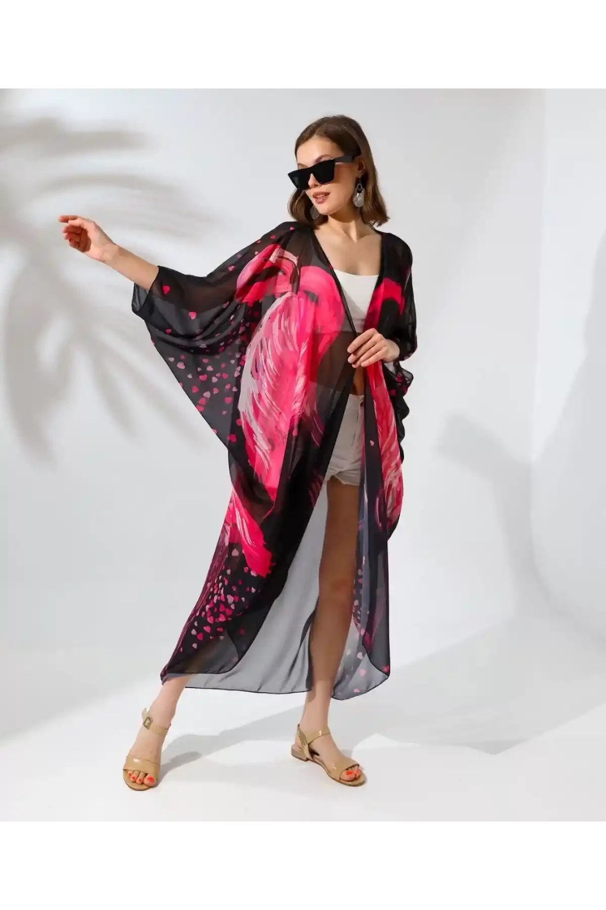 Kadın Rahat Kesim Şifon Kimono - Siyah