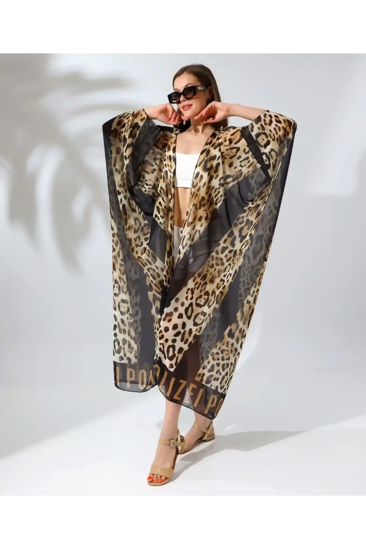 Kadın Rahat Kesim Şifon Kimono - Leopar