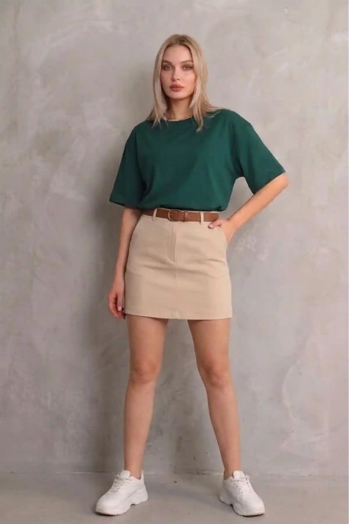 Kadın Regular Fit Tişört Bisiklet Yaka Yazlık Kısa Kol Basıc T-Shirt - Yeşil
