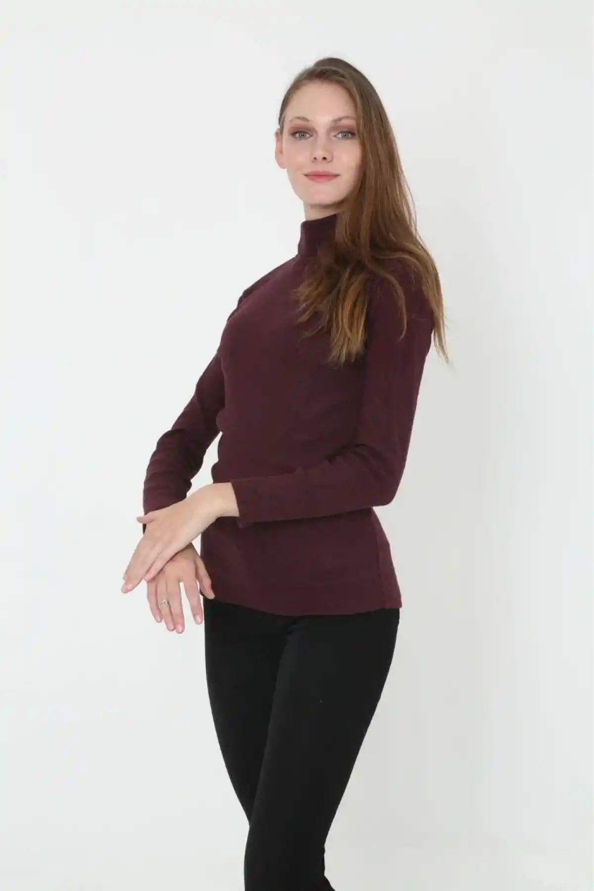 Kadın Tam Boğazlı Fitilli Likrali Koşkorse Badi - Bordo