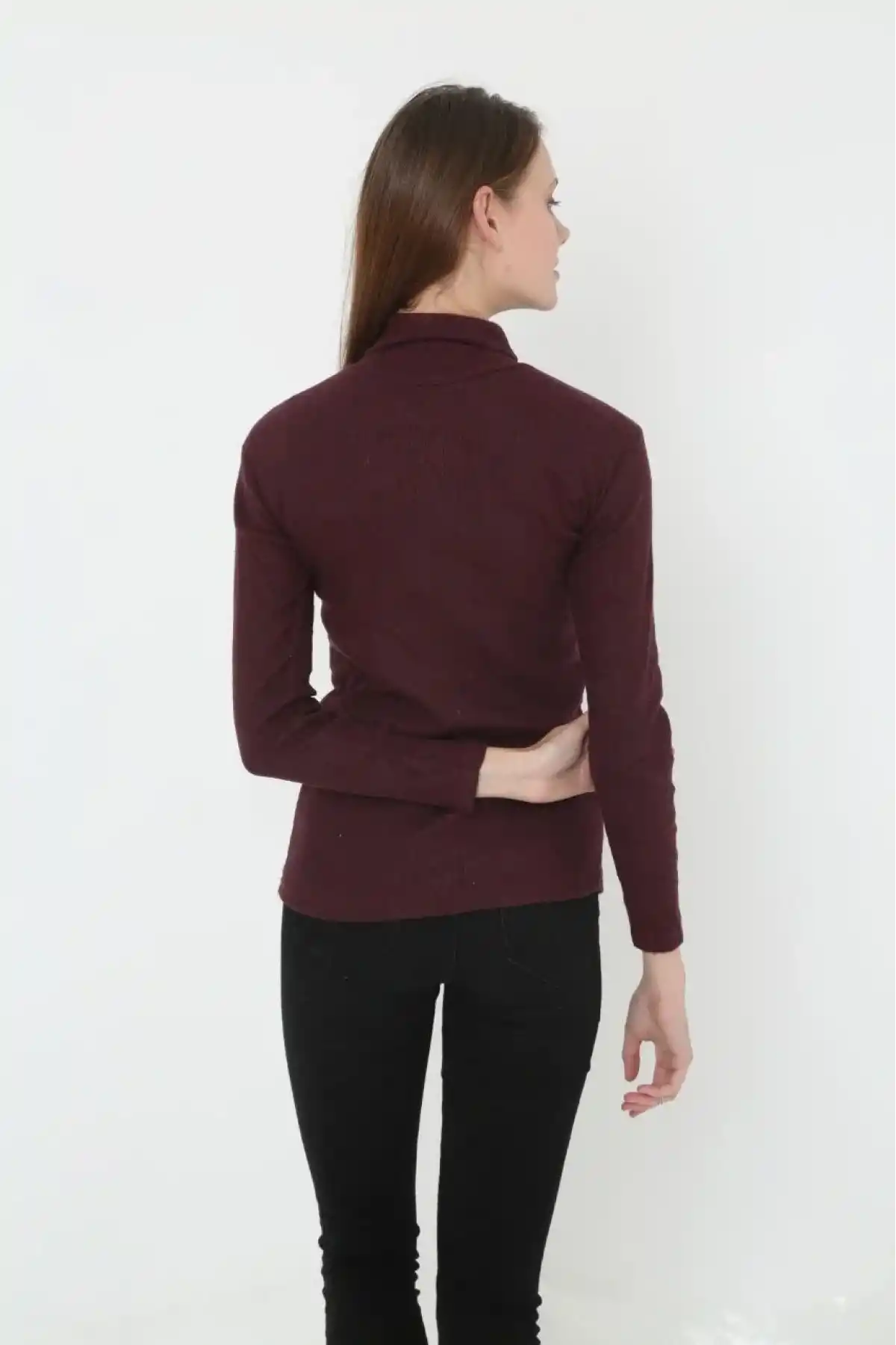 Kadın Tam Boğazlı Fitilli Likrali Koşkorse Badi - Bordo