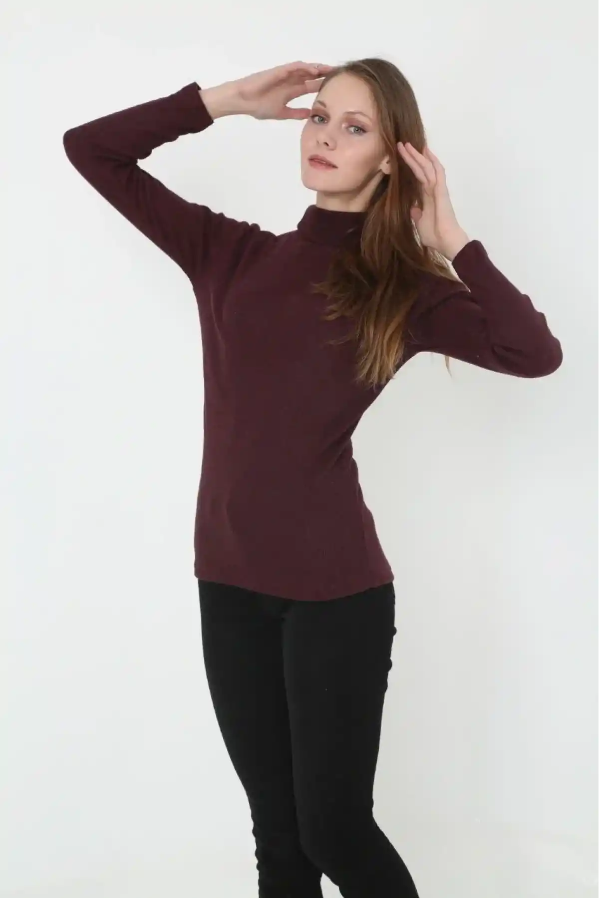 Kadın Tam Boğazlı Fitilli Likrali Koşkorse Badi - Bordo