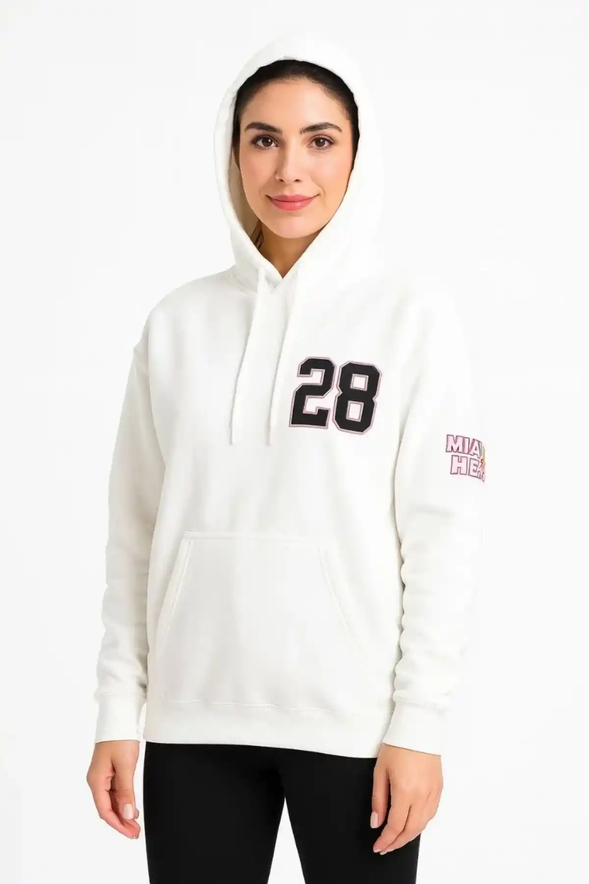 Kadın Üç İplik Kapüşonlu Ön ve Arka Baskılı SweatShirt hoodie - Beyaz