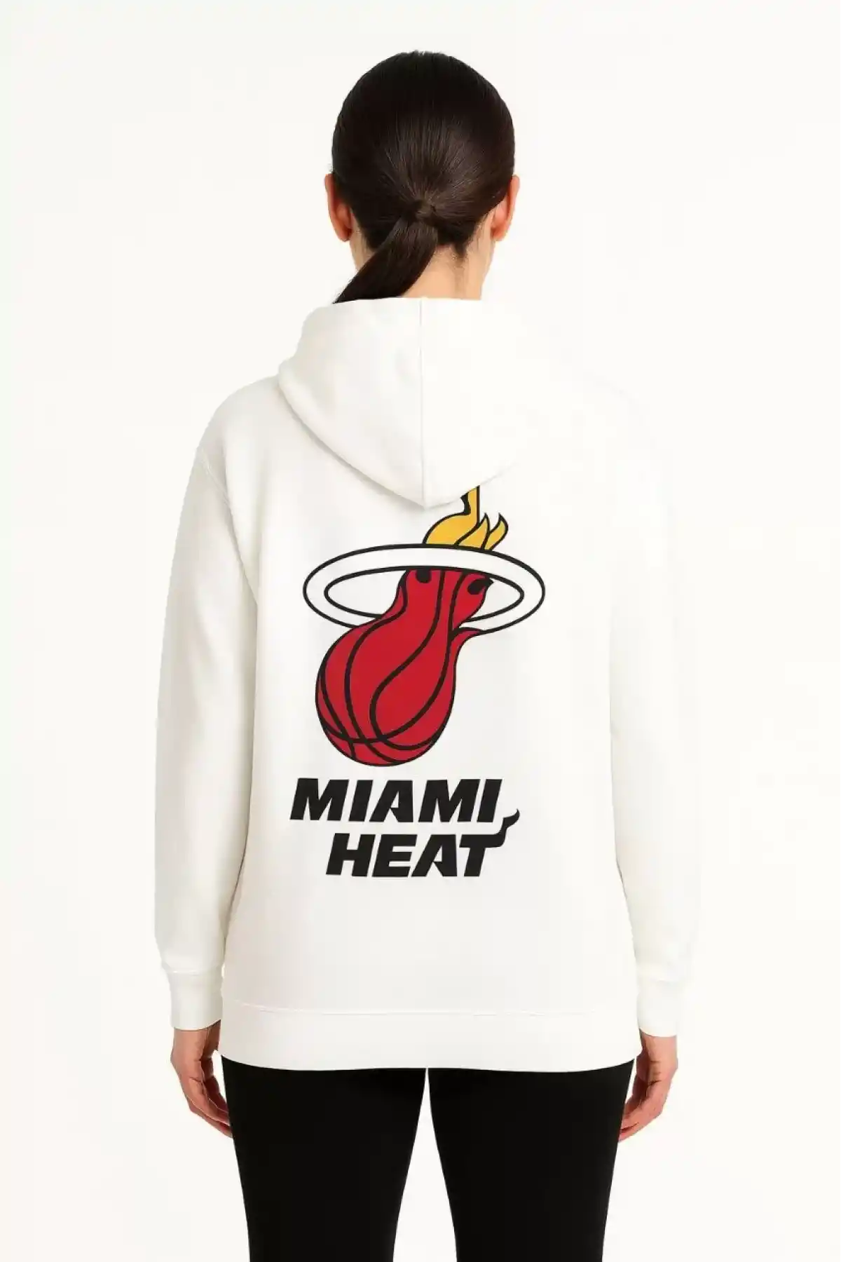 Kadın Üç İplik Kapüşonlu Ön ve Arka Baskılı SweatShirt hoodie - Beyaz