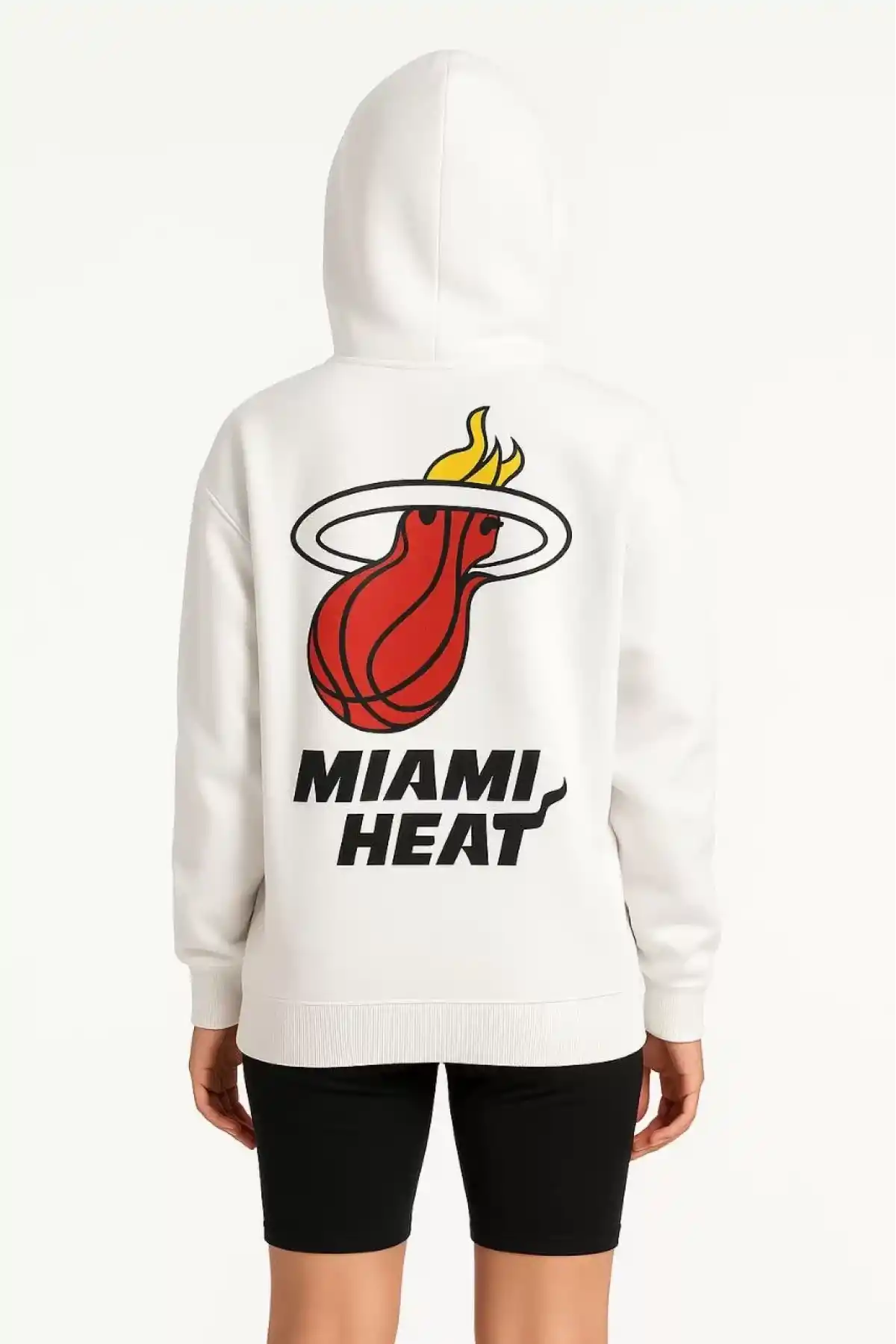 Kadın Üç İplik Kapüşonlu Ön ve Arka Baskılı SweatShirt hoodie - Beyaz