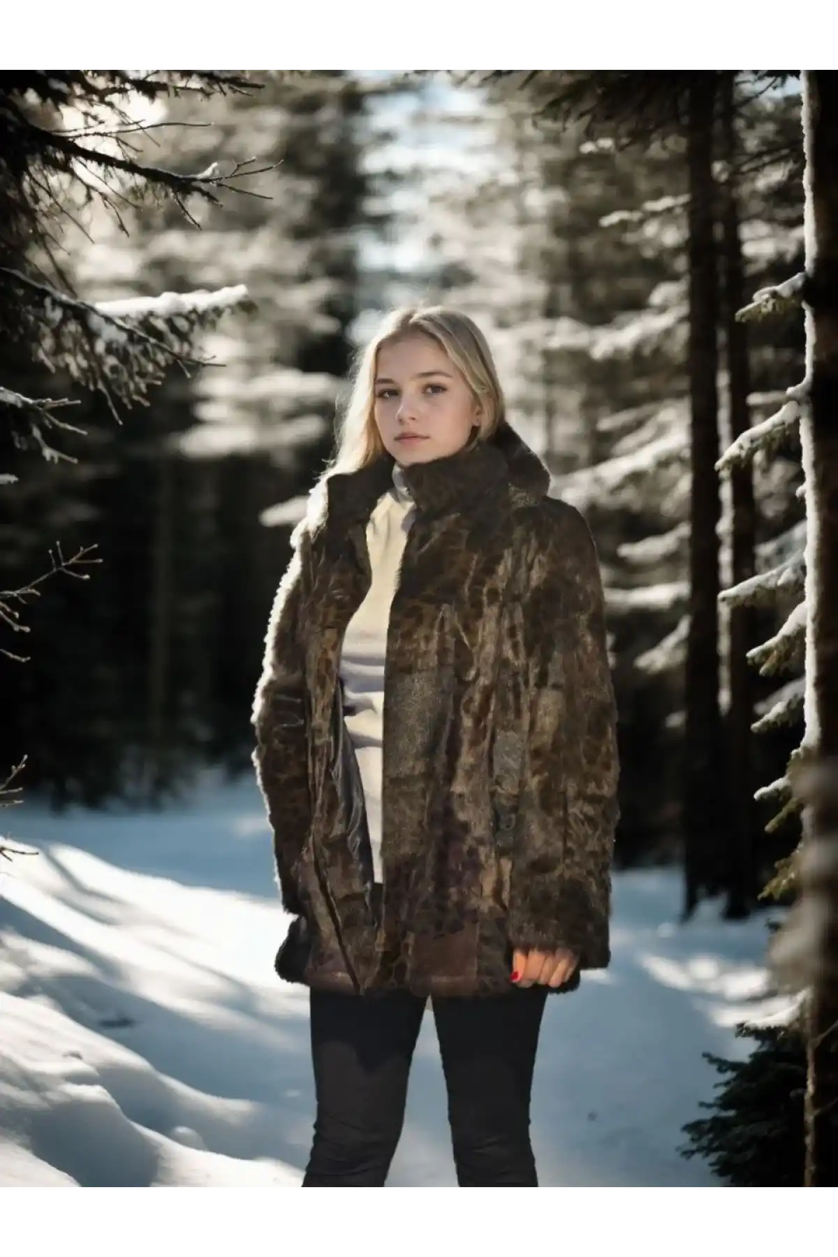 Kadın Uzun Kollu Deri Ceket - Leopar