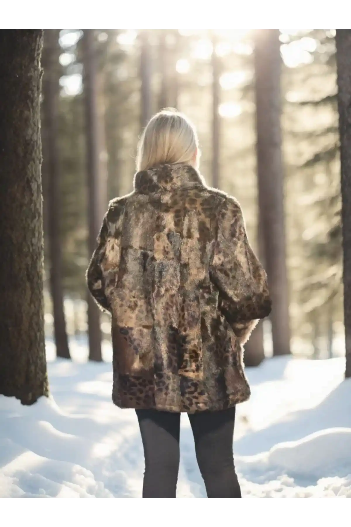 Kadın Uzun Kollu Deri Ceket - Leopar