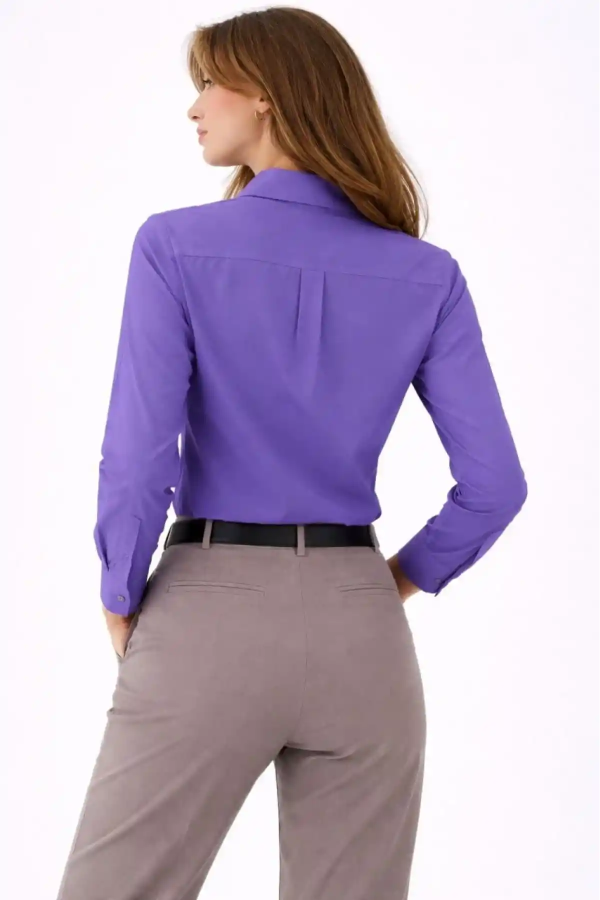 Kadın Uzun Kollu Gömlek Düğmeli Klasik Yaka Günlük ve Ofis Şıklığına uygun - Mor