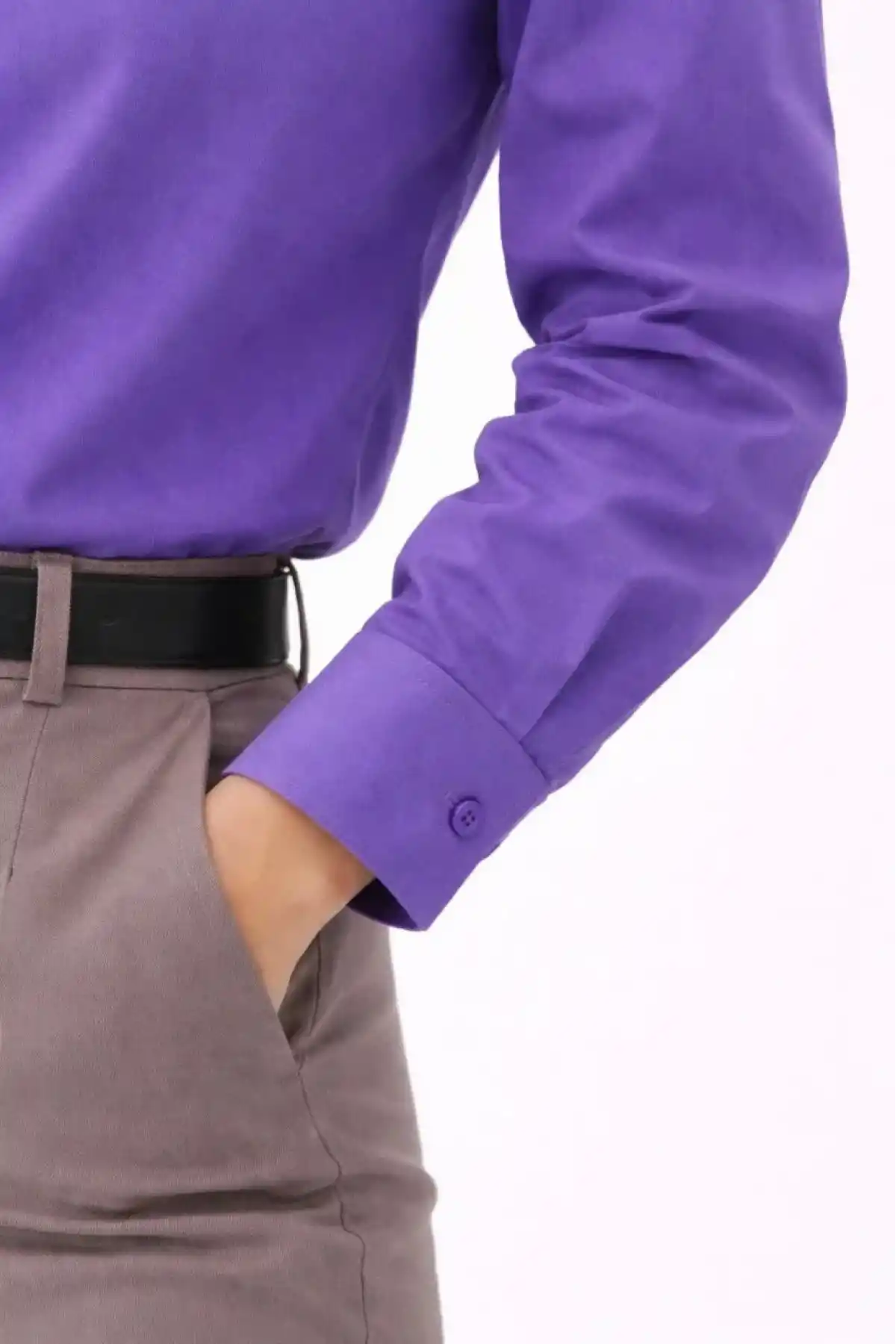 Kadın Uzun Kollu Gömlek Düğmeli Klasik Yaka Günlük ve Ofis Şıklığına uygun - Mor