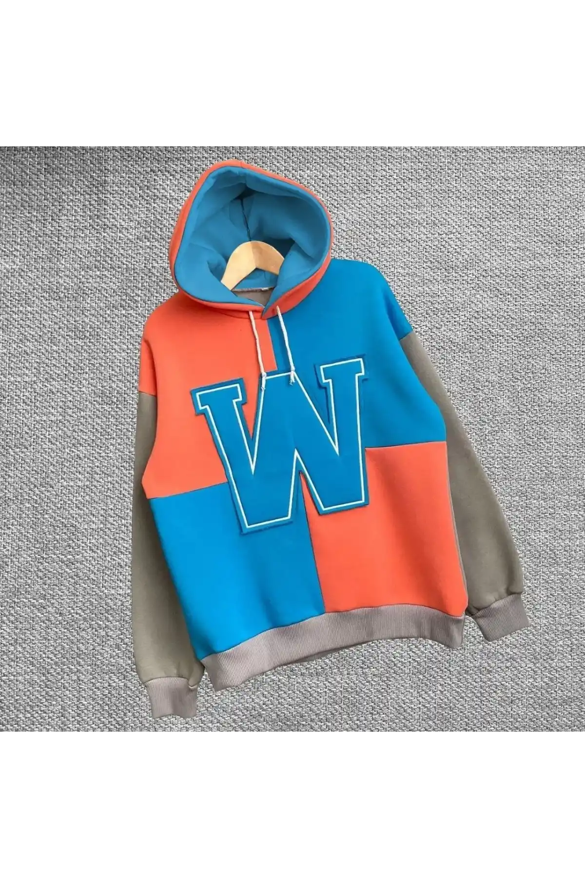 Kadın W Nakış İşlemeli Kapüşonlu Sweatshirt - Mavi