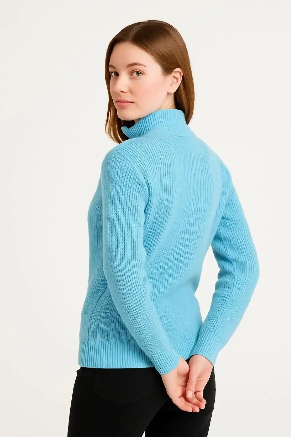 Erkek Yarım Fermuarlı Triko Kazak – Selanik Örgü, Dik Yaka, Pamuklu Dokuma, Regular Fit Uzun Kollu Kışlık Model - Mint Yeşili