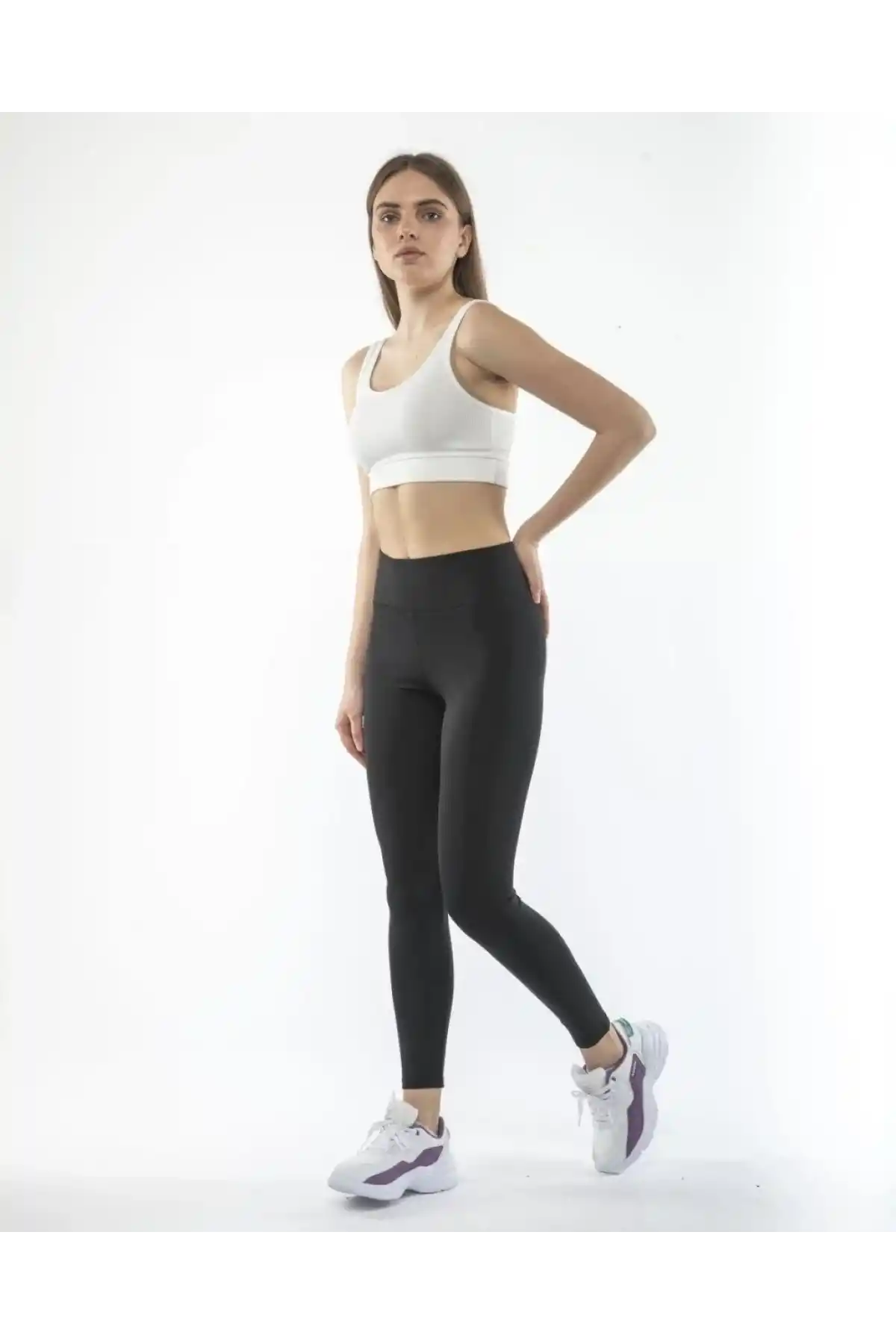 Kadın Yüksek Bel Geniş Kemer Dalgıç Tayt - Siyah