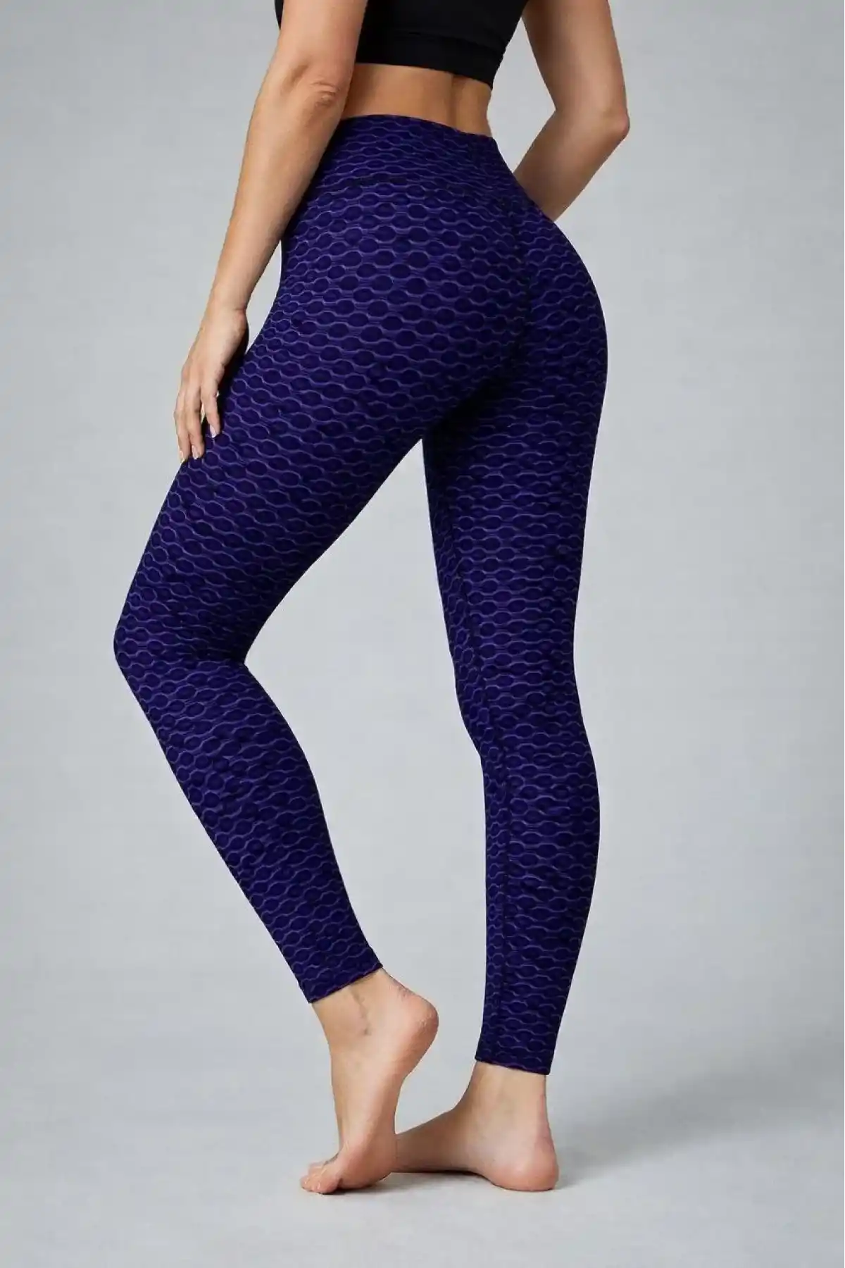 Kadın Yüksek Bel Toparlayıcı Likralı Büzgülü Tayt - Mavi