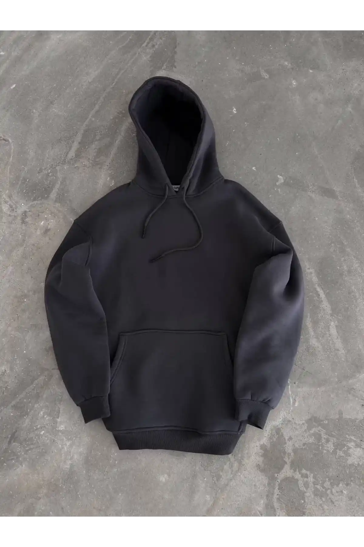 Kapüşonlu Üç İplik Penye Basic SweatShirt - Füme