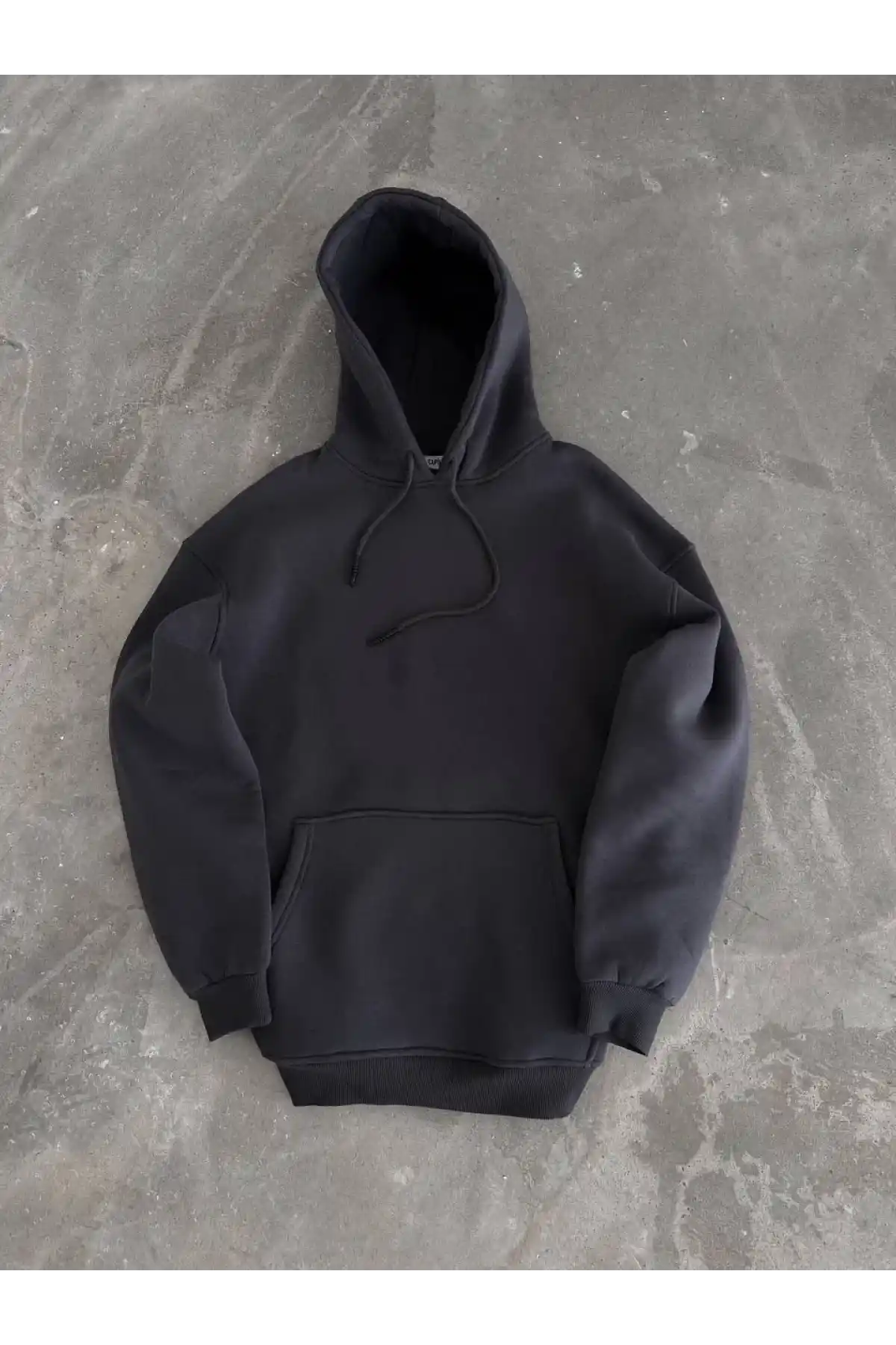 Kapüşonlu Üç İplik Penye Basic SweatShirt - Füme