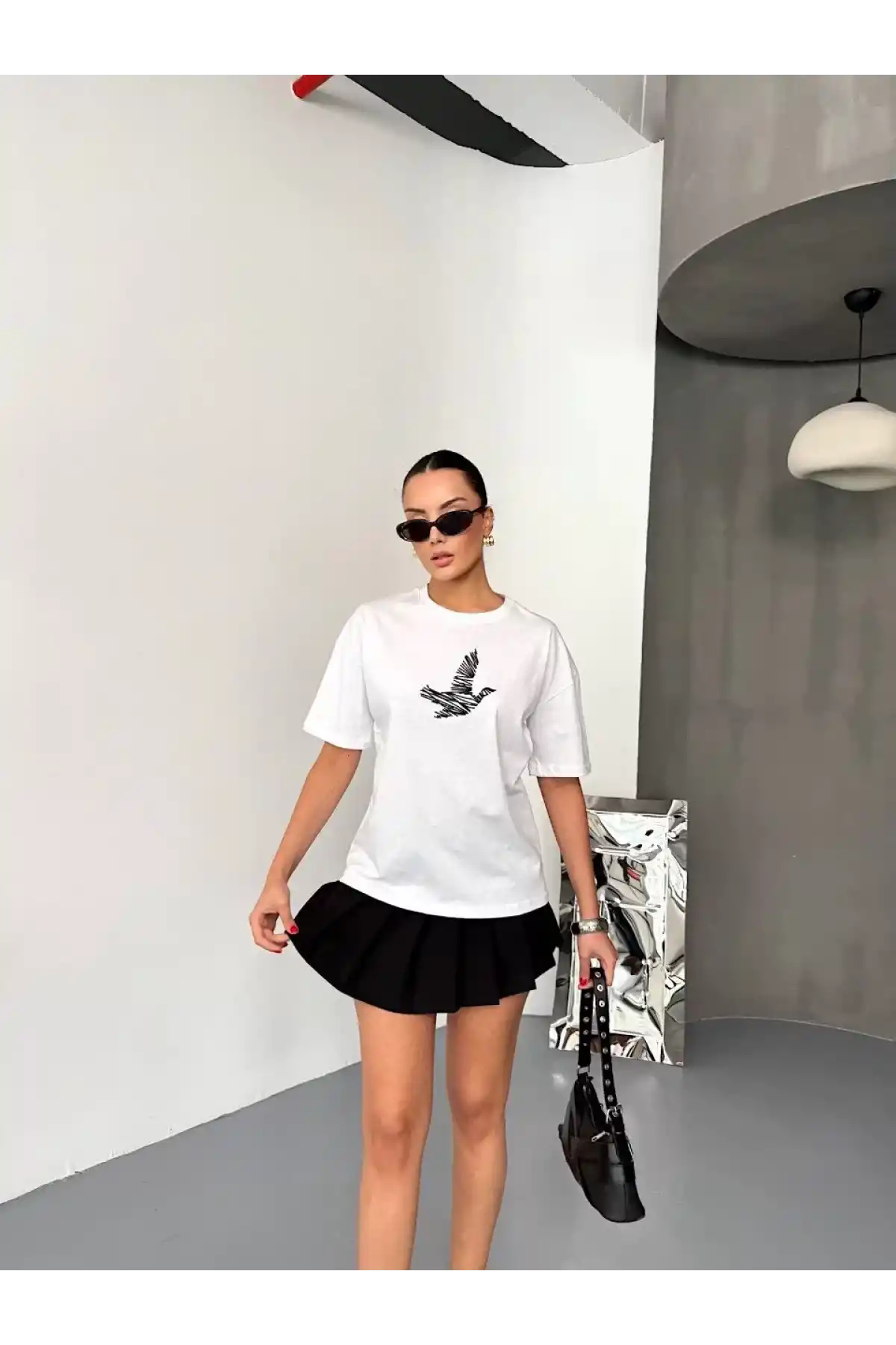 Kısa Kol Baskılı T-shirt - Beyaz