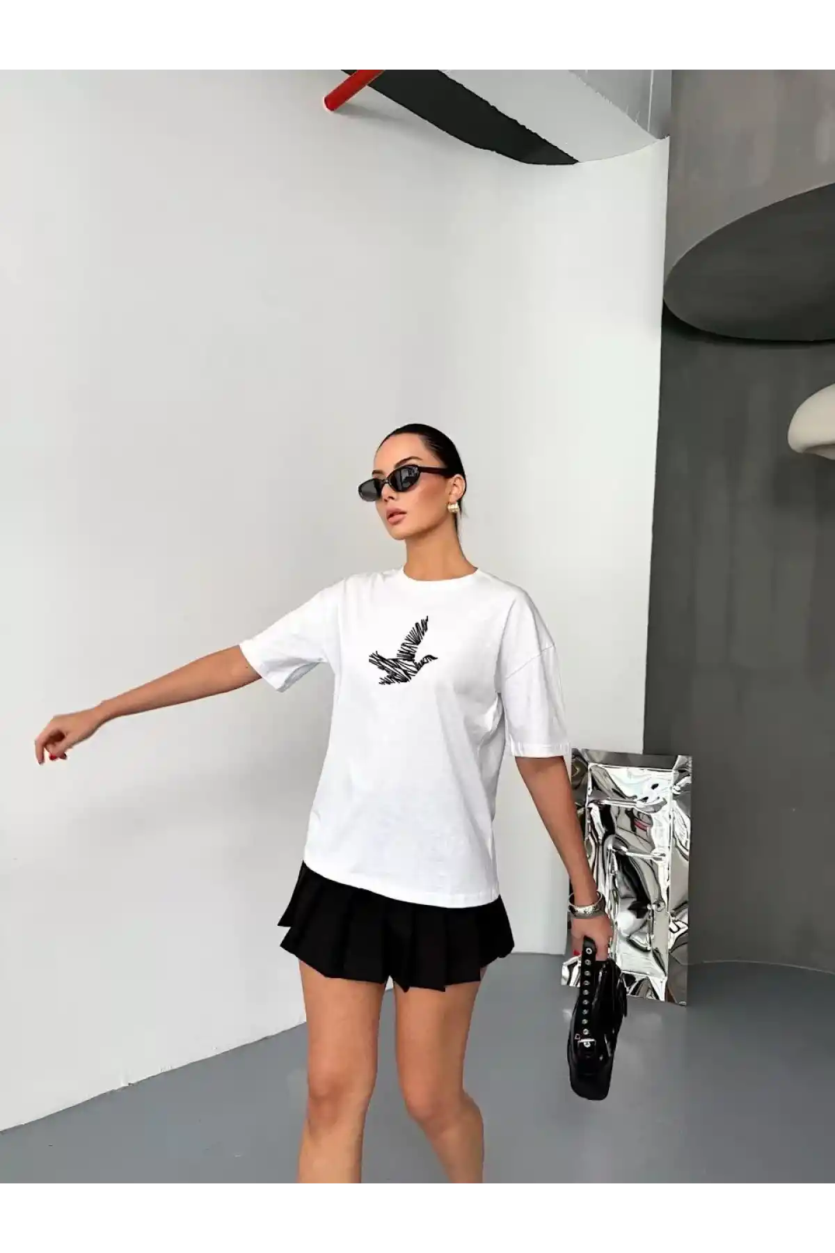 Kısa Kol Baskılı T-shirt - Beyaz