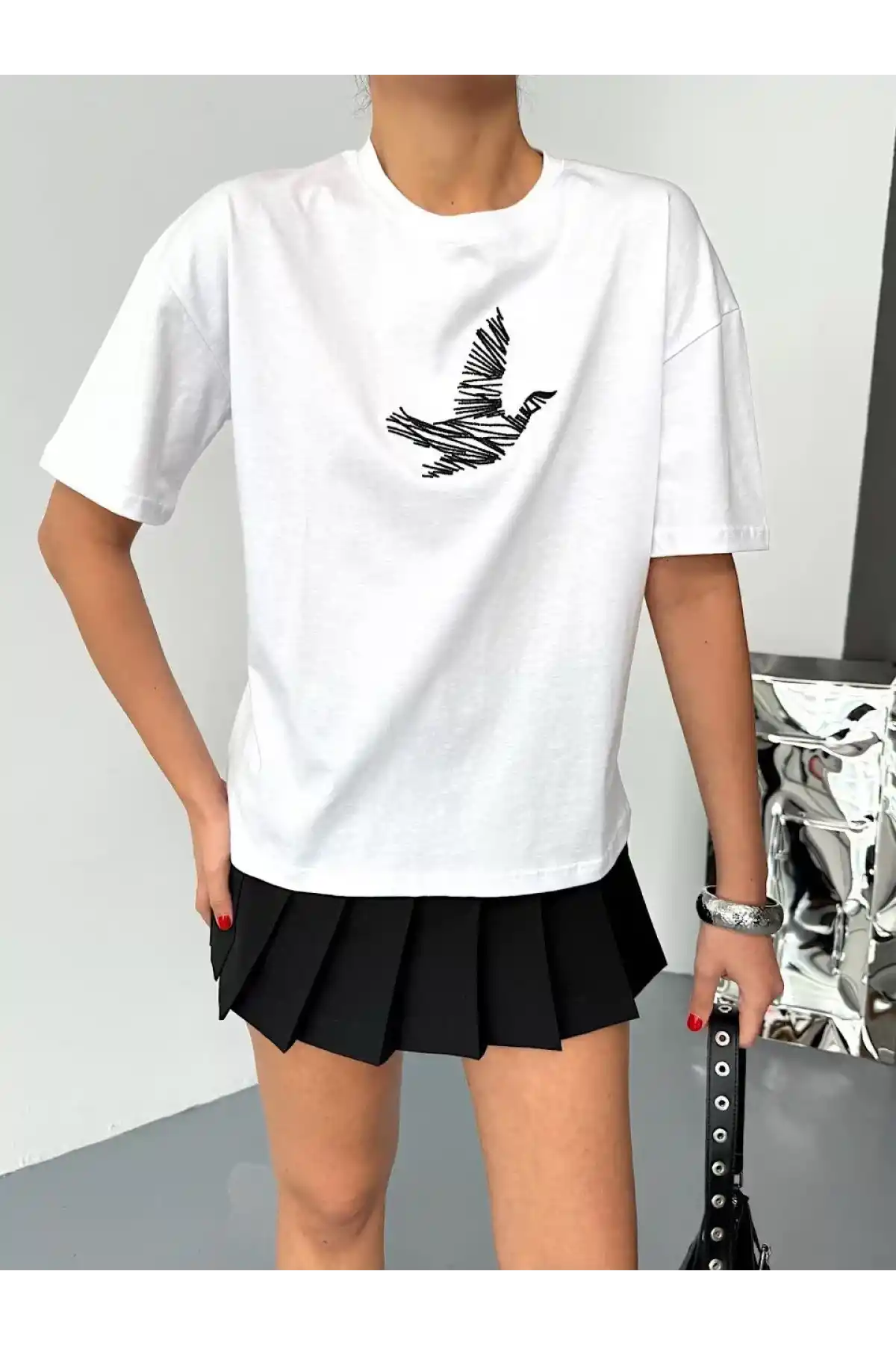 Kısa Kol Baskılı T-shirt - Beyaz