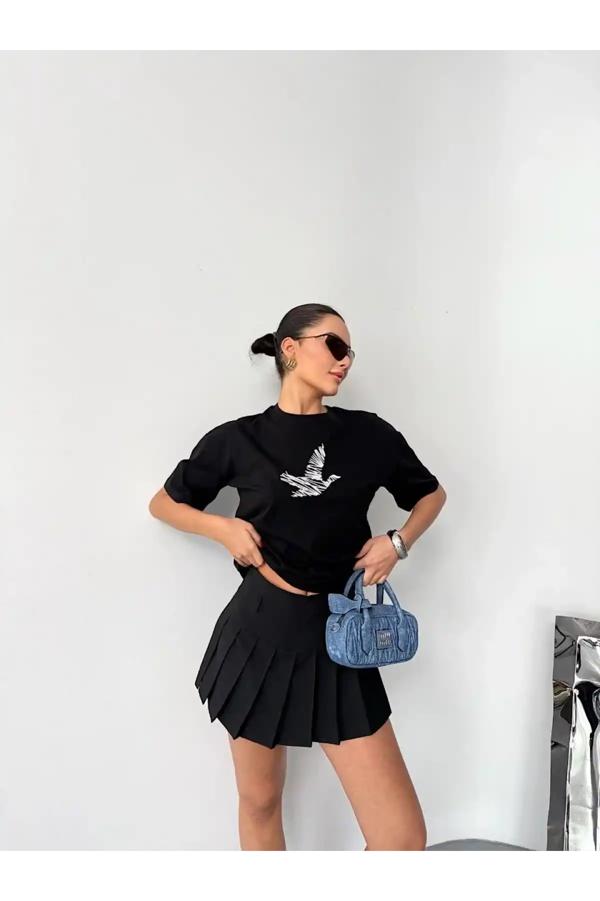 Kısa Kol Baskılı T-shirt - Siyah