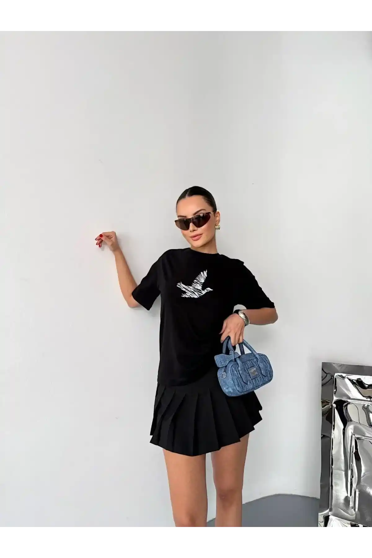 Kısa Kol Baskılı T-shirt - Siyah