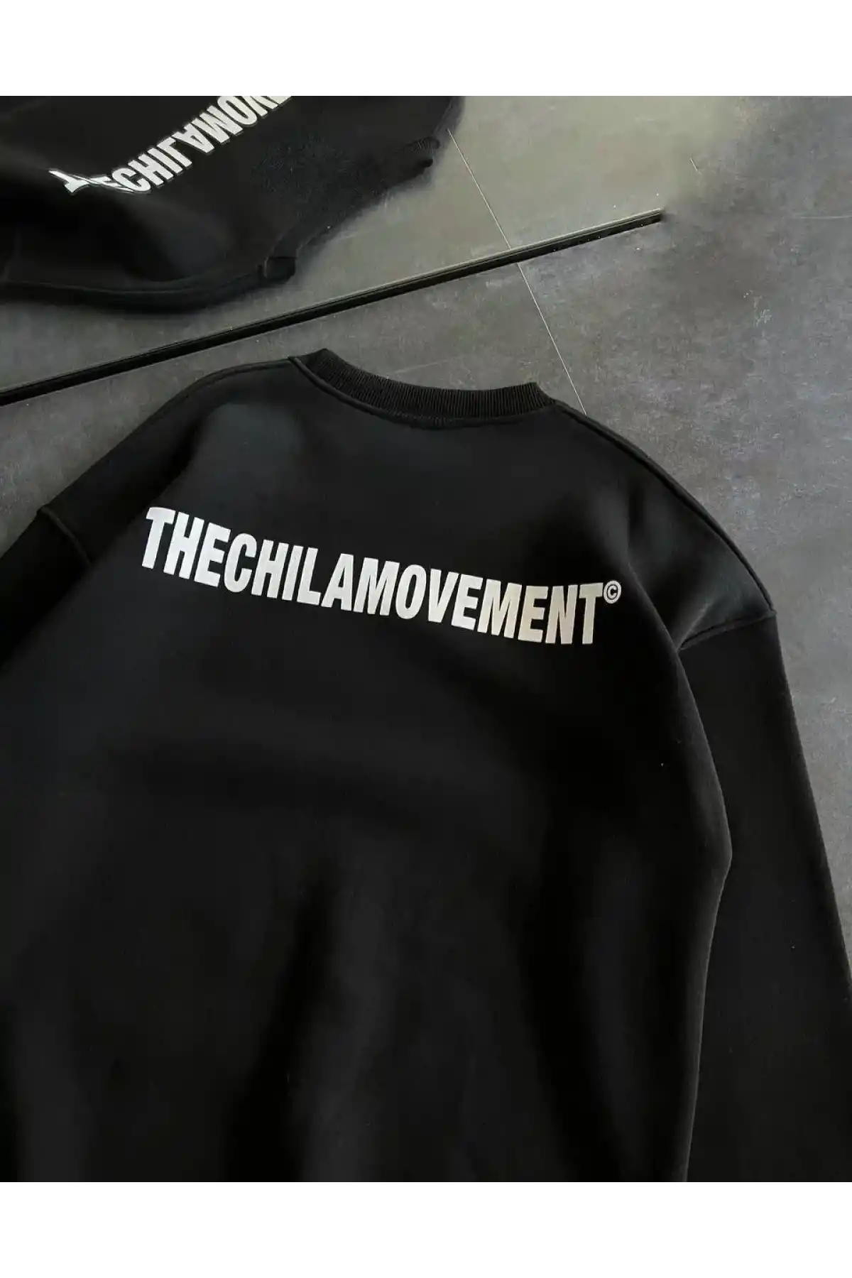 Kışlık Bisiklet Yaka Oversize Baskılı SweatShirt - Siyah