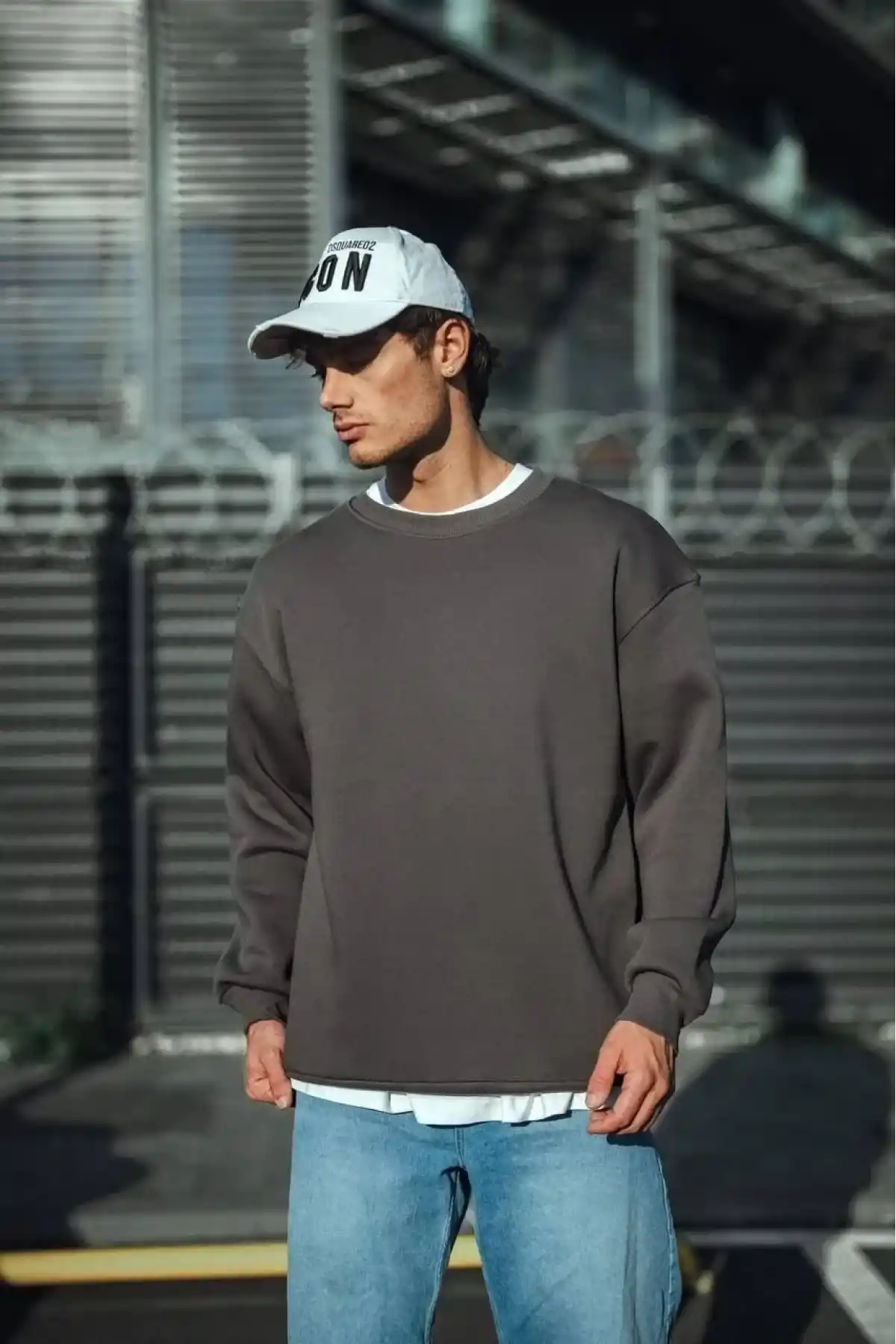 Kışlık Bisiklet Yaka Üç İplik Basic SweatShirt - Antrasit