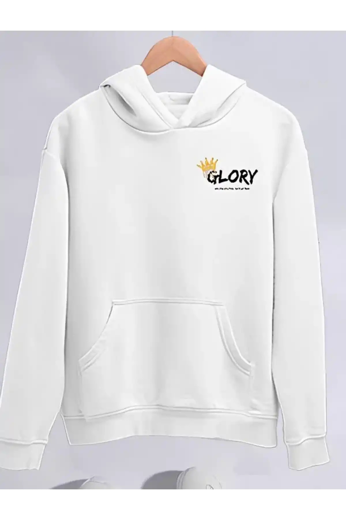 Kışlık Üç İplik Kapüşonlu SweatShirt - Beyaz