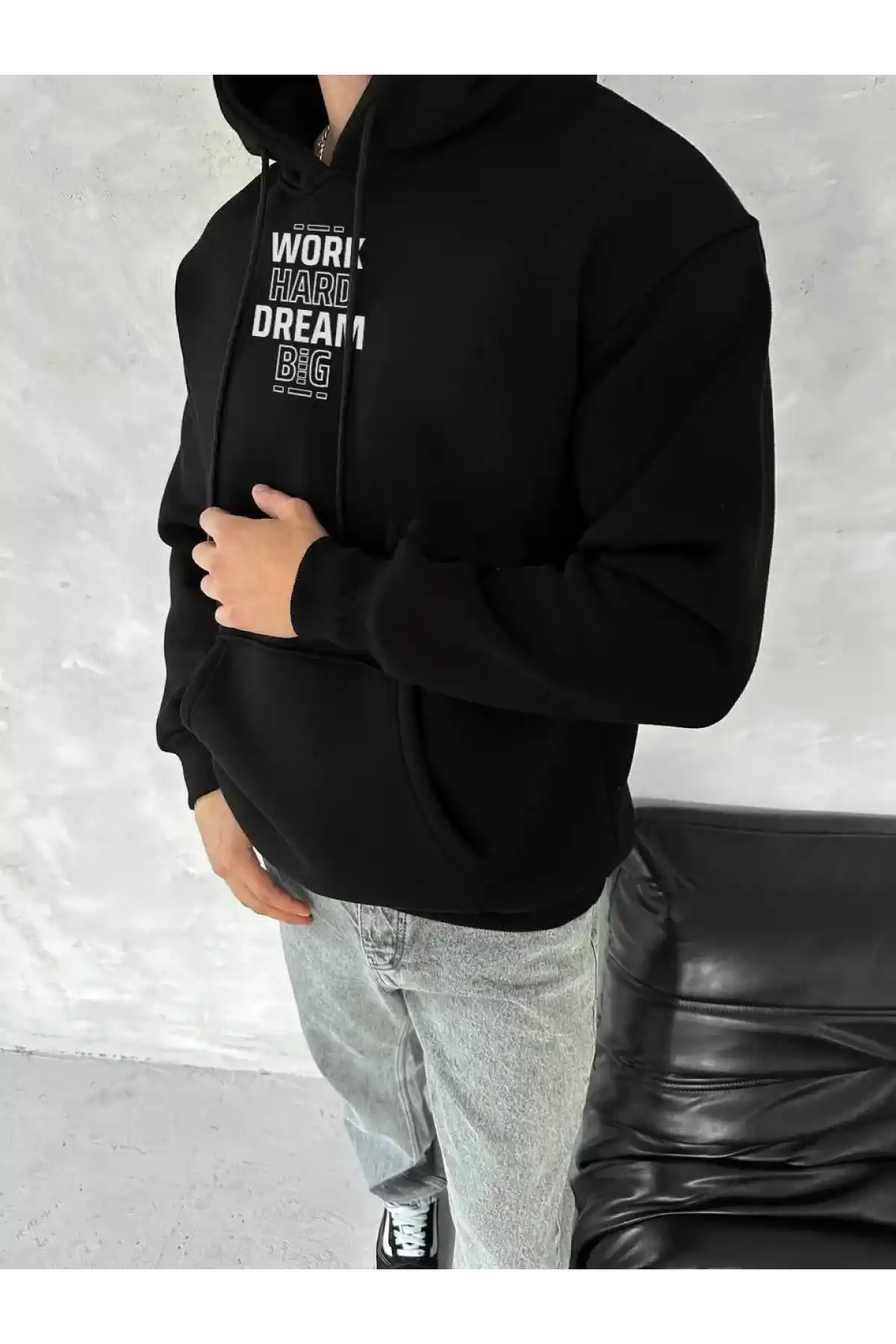 Kışlık Üç İplik Kapüşonlu SweatShirt - Siyah
