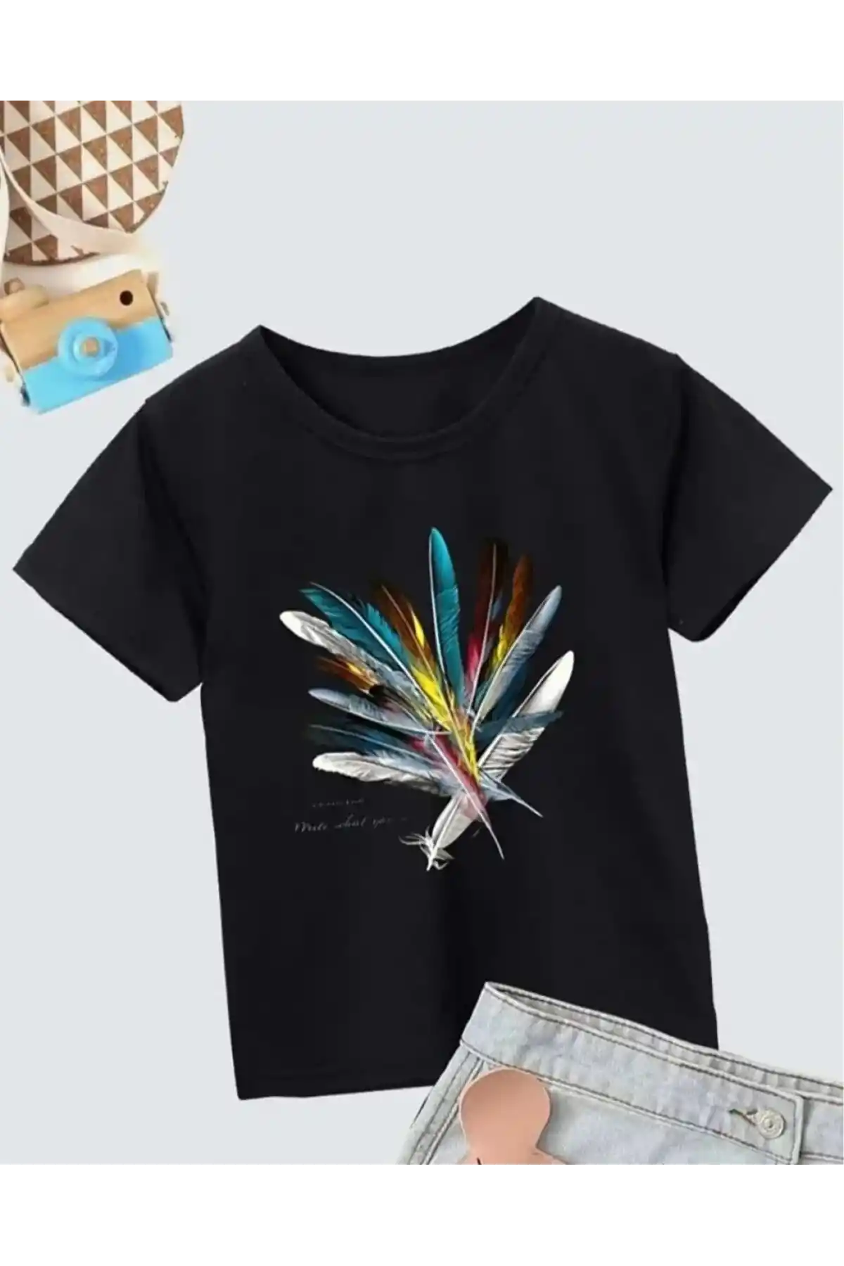 Kız Çocuk Baskılı T-Shirt- Siyah