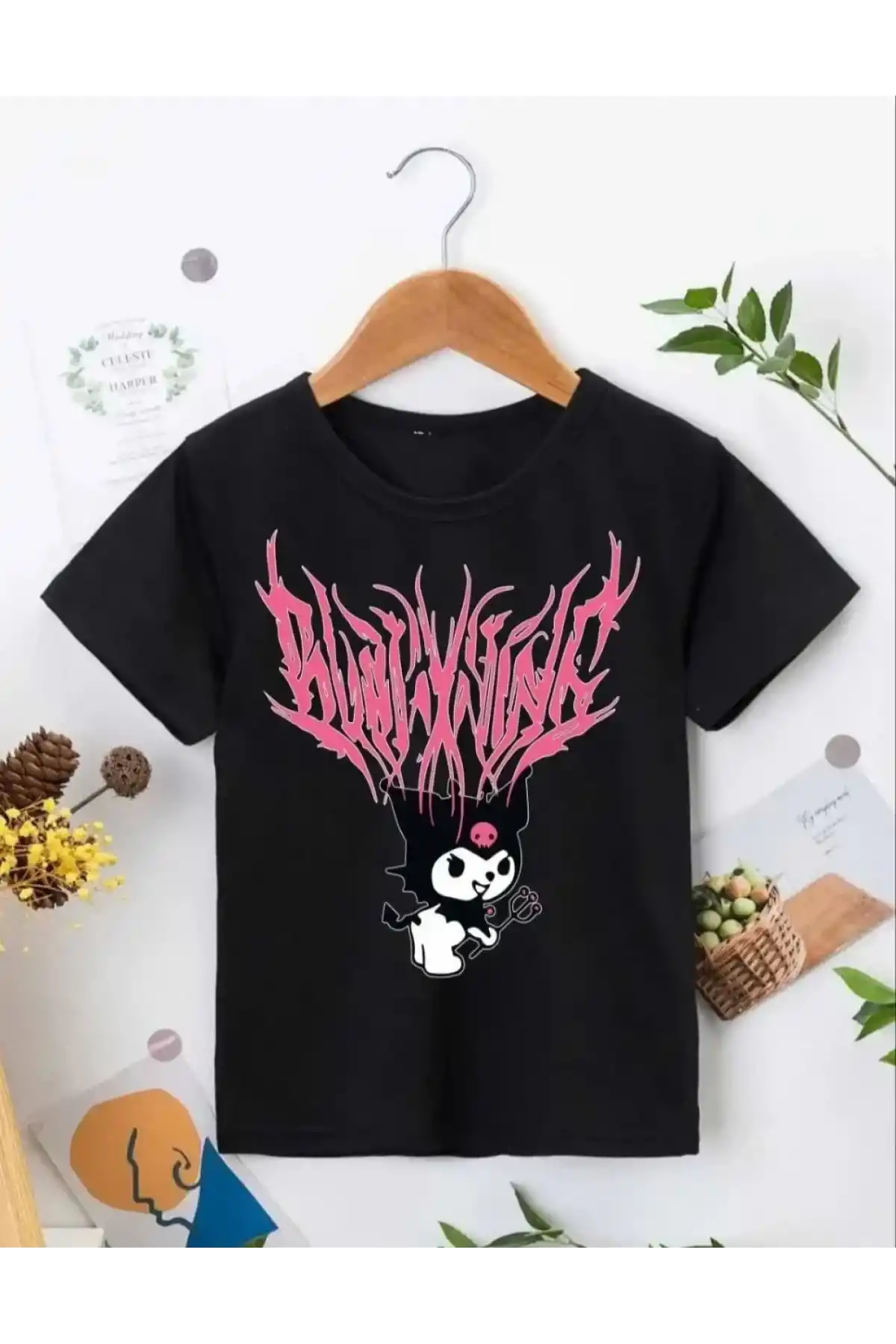 Kız Çocuk Bisiklet Yaka Baskılı T-Shirt - Siyah