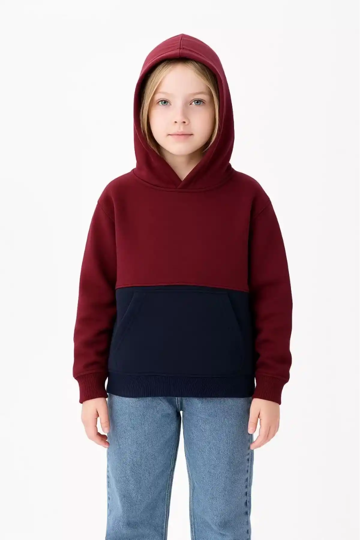 Kız Çocuk Kapüşonlu Kanguru Çepli Parçalı SweatShirt - Renkli