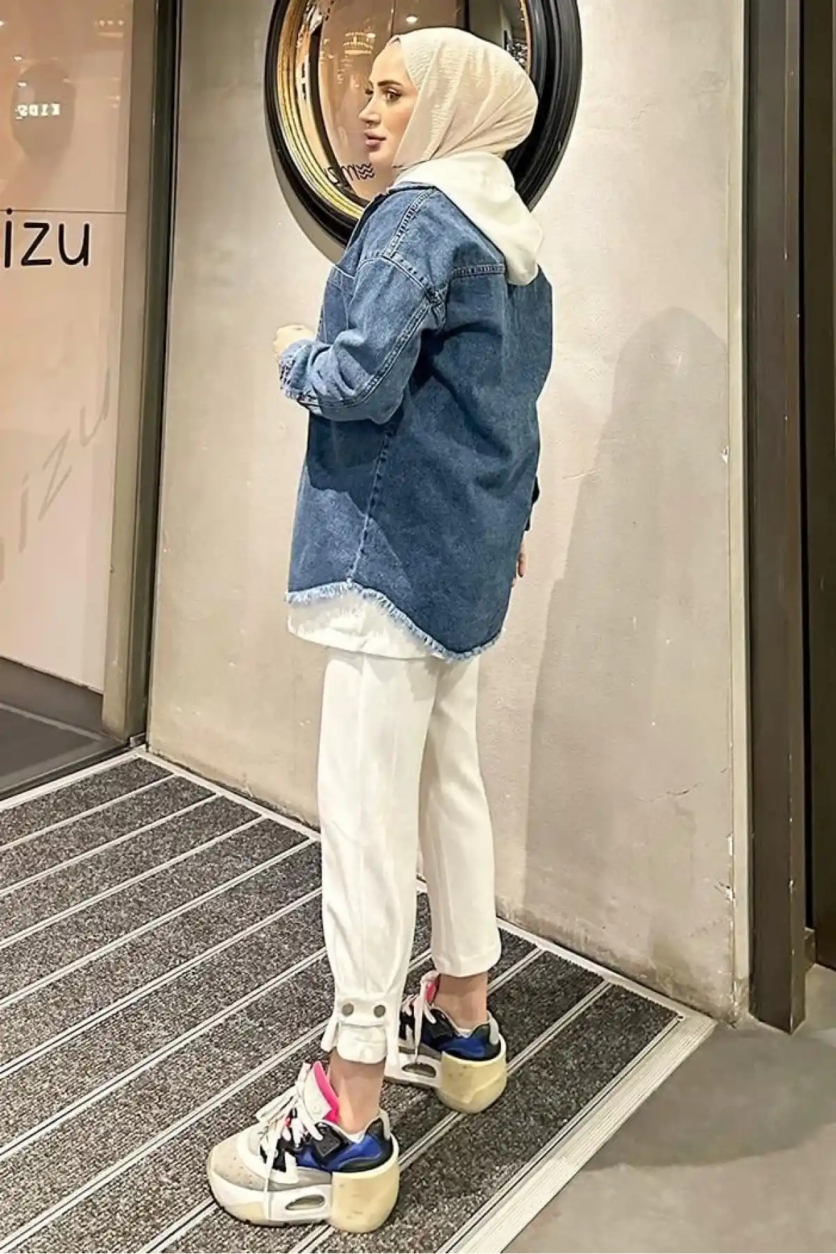 Koyu Mavi Kar Yıkama Püskül Detay Kot Ceket Oversize ( GC )