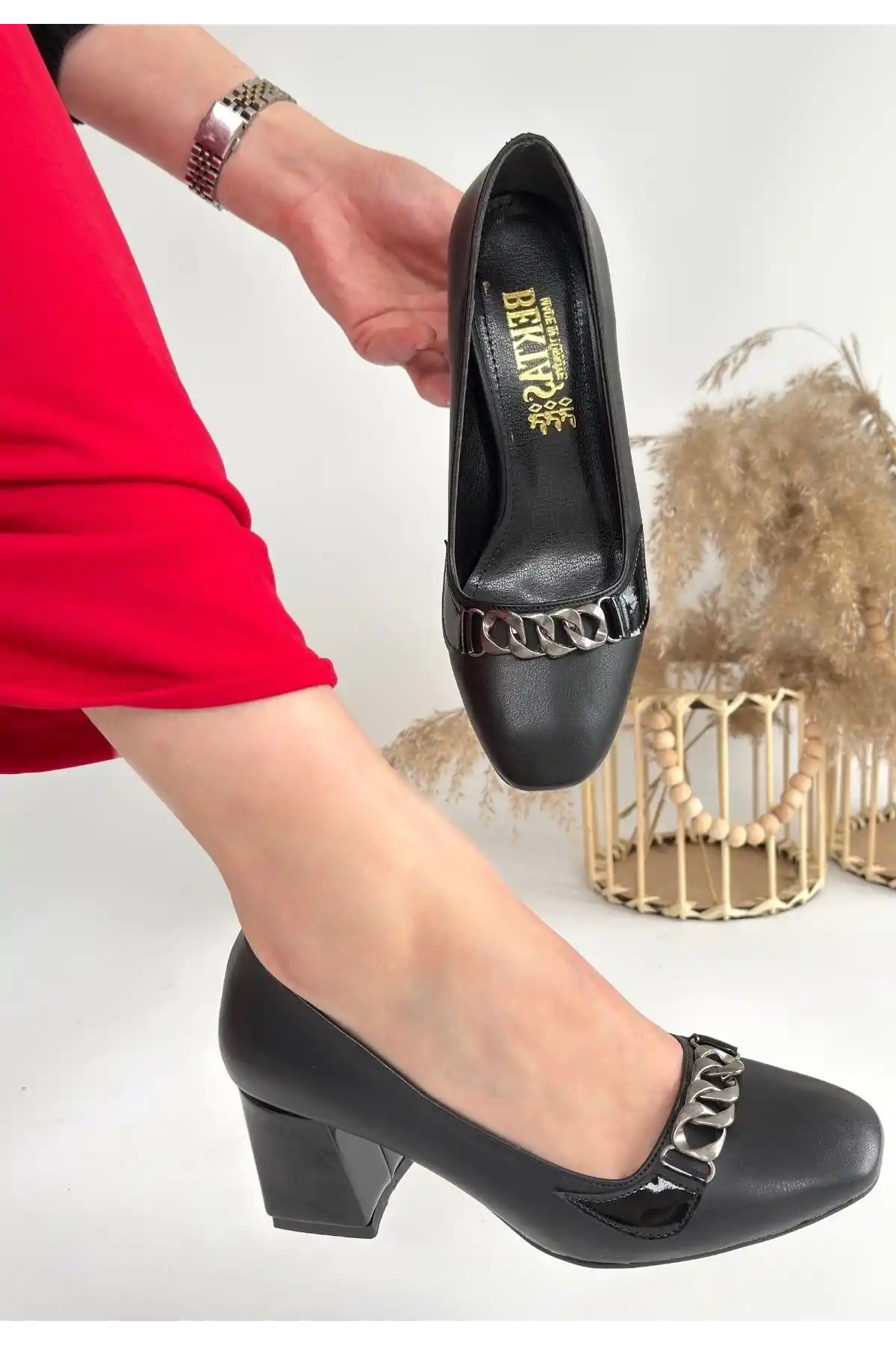 Lade Siyah Cilt Topuklu Ayakkabı - GC