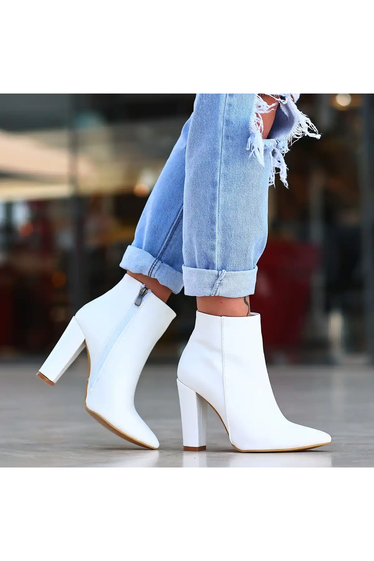 Loora Beyaz Cilt Topuklu Bot - GC